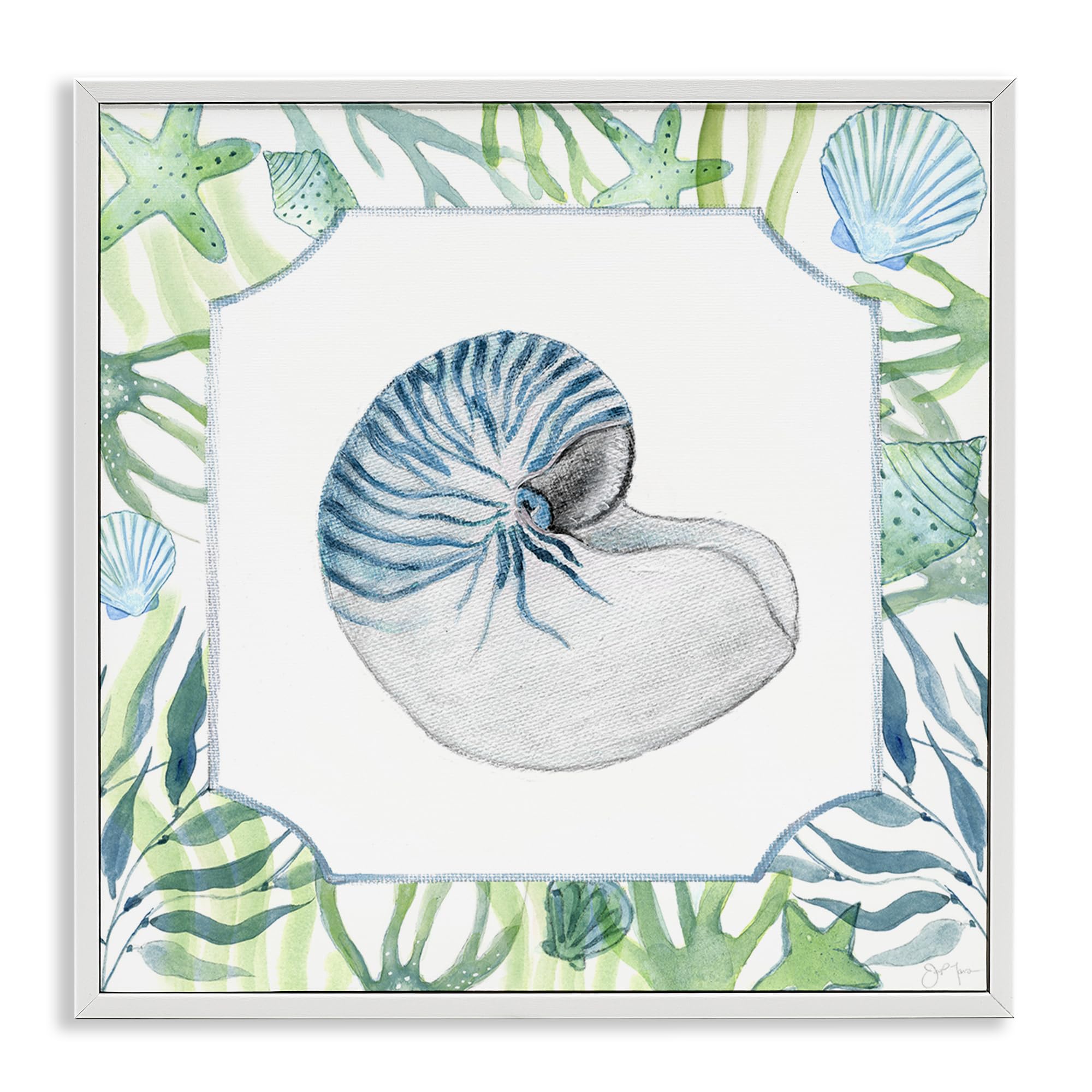 Stupell Industries Coastal White (Textured) 'Seaweed & Seashells Aquatic'| Framed Giclee Art