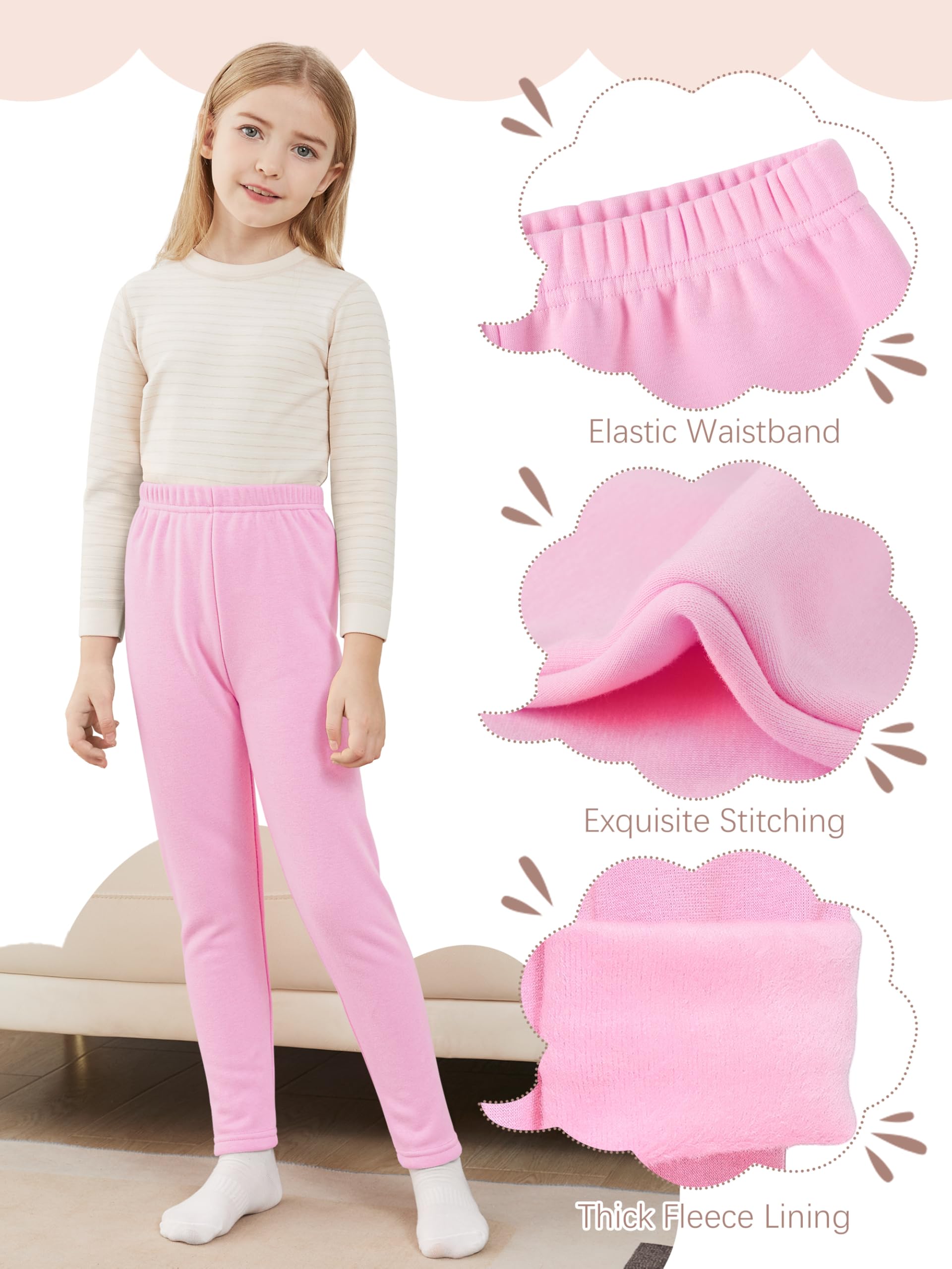 Leggings foderati in pile per bambine, in cotone, invernali, caldi, spessi e termici