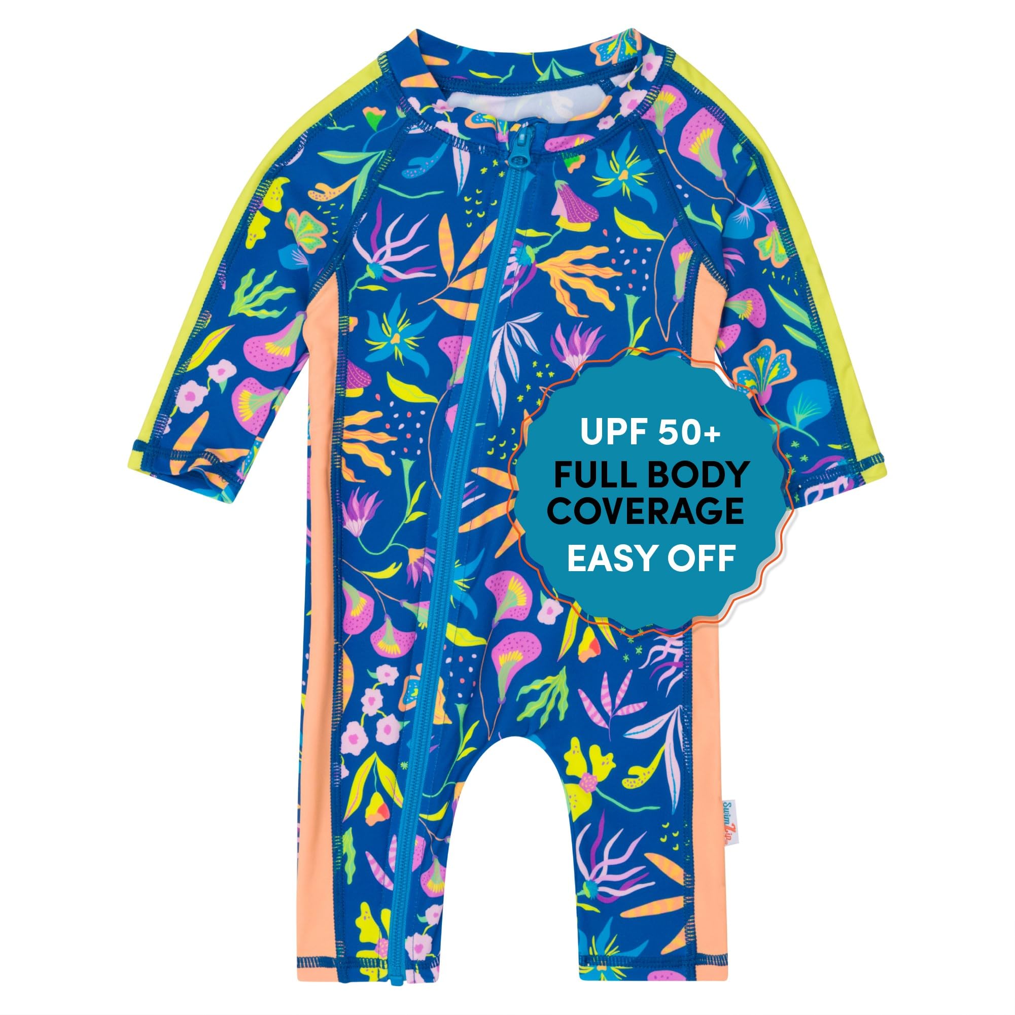 SwimZip UPF50+ Girls' Long Sleeve One Piece Swimsuit, Kids Bathing Suit
