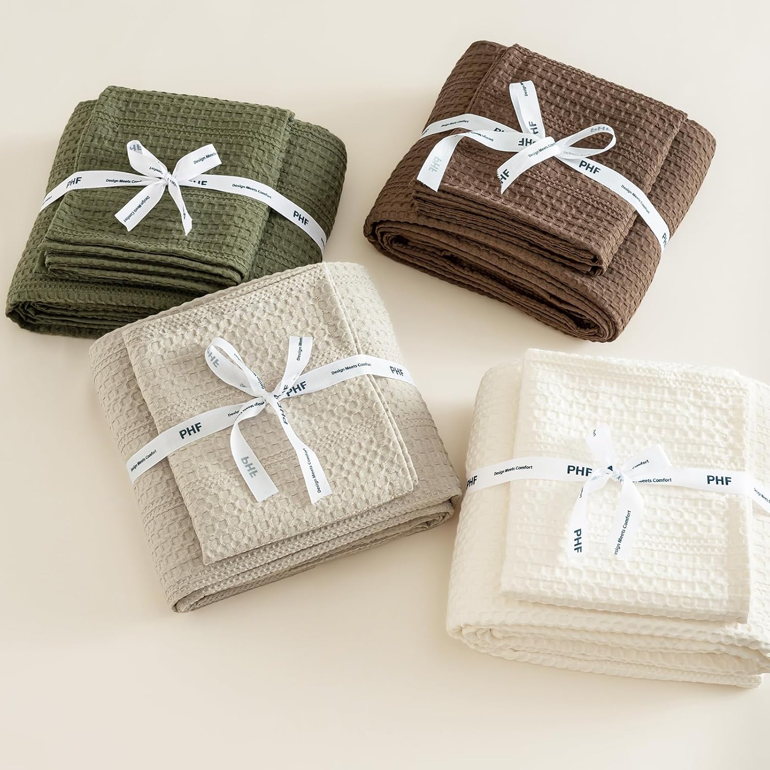 PHF Soft Waffle Duvet Cover Queen Size- Luxury Textured No Snagging Waffle Weave Comforter Duvet Cover(90"x90") with 2 Pillow Shams, 3 Pieces Breathable Bedding Set for All Season, Natural - Image 8