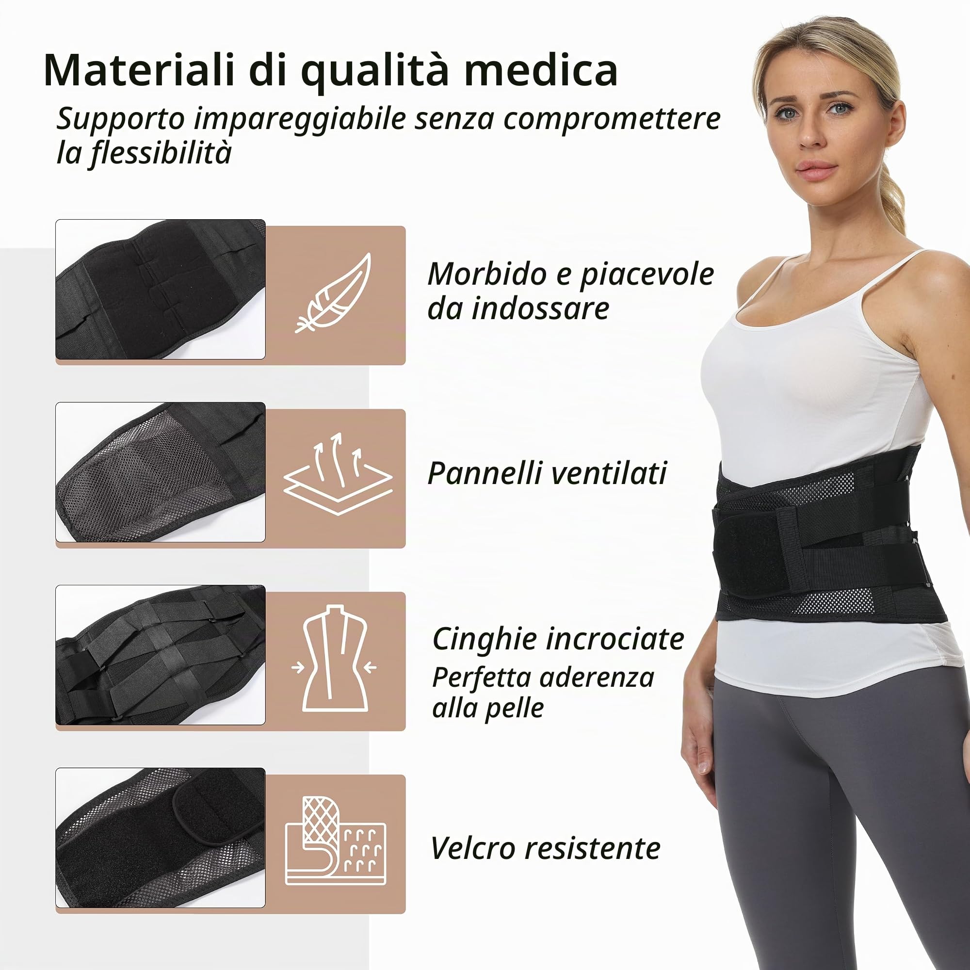 NEOtech Care - Fascia per schiena/parte bassa della schiena - Regolabile con doppio strappo - materiale traspirante e leggero - AMPIO supporto (Nero, L)