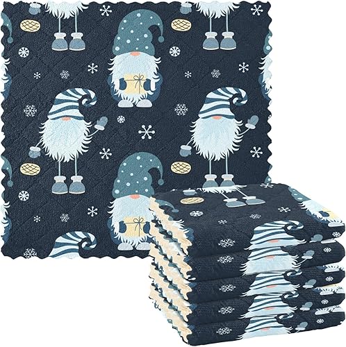 KLL Toallas de limpieza de microfibra de gnomo escandinavo de Navidad para puerta de cocina, paños de cocina de algodón, toallas de mano absorbentes