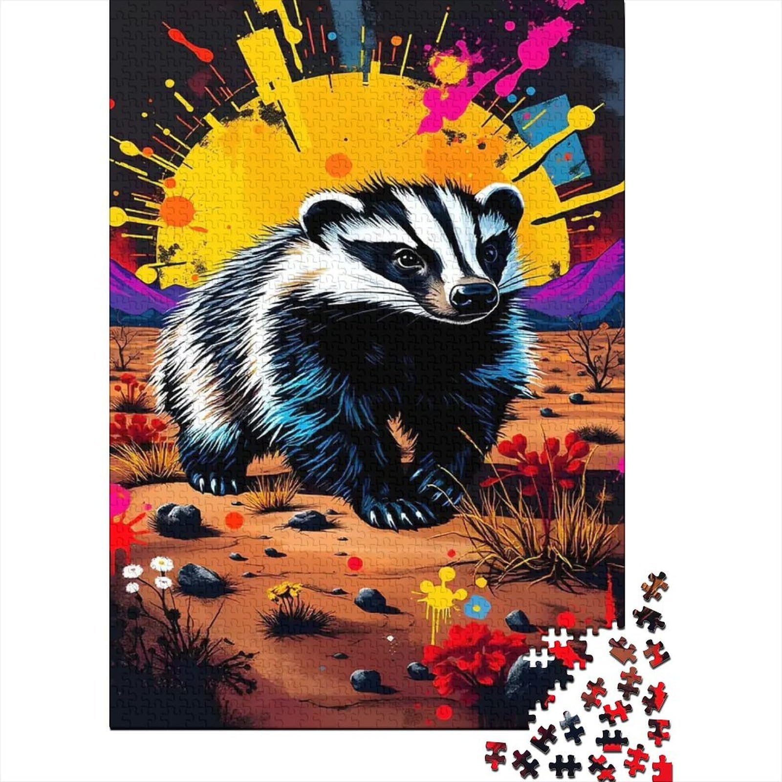 Badger 1000 Piece Jigsaw Puzzle paper for adults colorful explosion background Wildlife Art Stress Relief Activity family interaction 70x50cm/1000pcs
