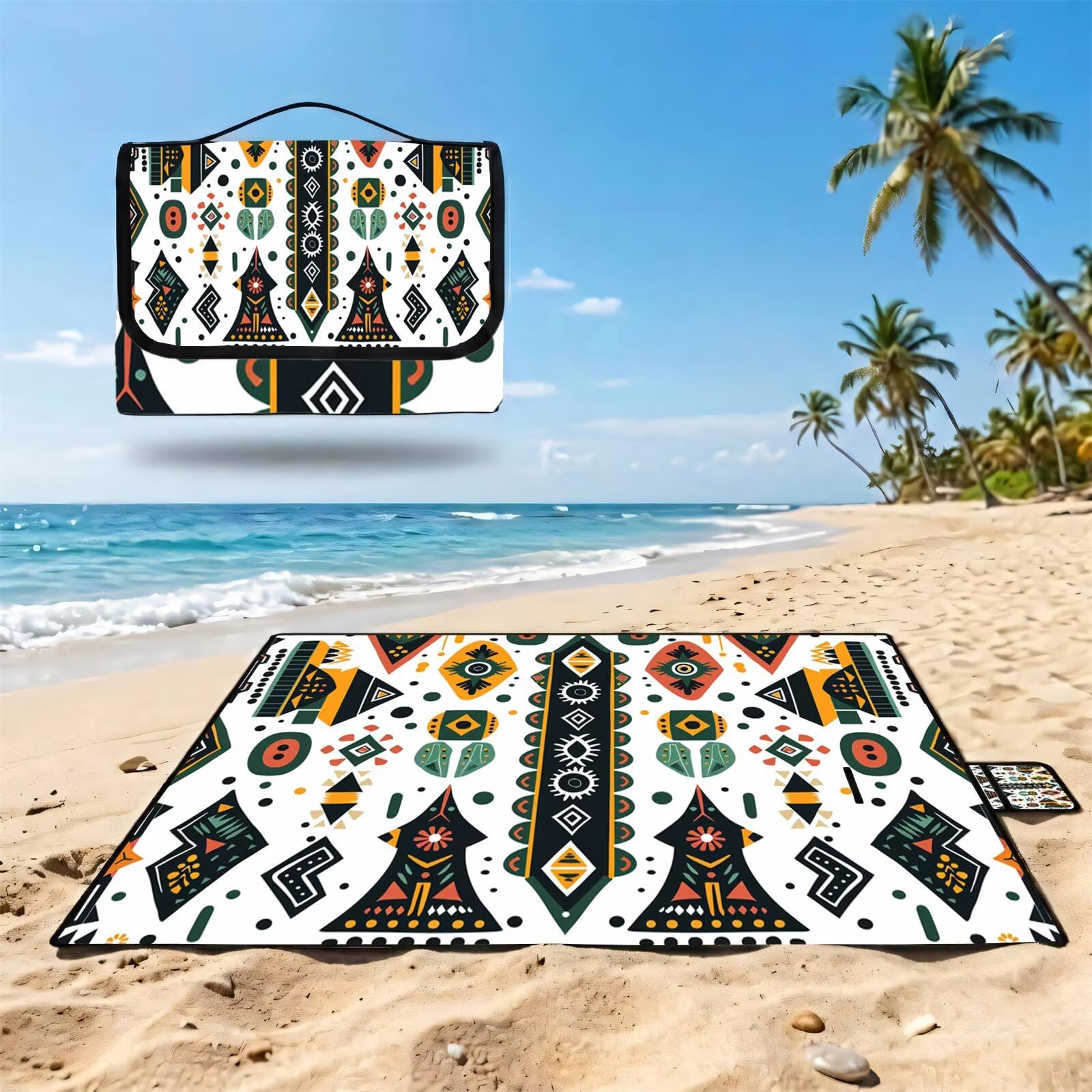 Coperta de Picnic 150x200 cm, Astrazione Manta Picnic Impermeable Anti-Sabbia Manta de Playa Pieghevole, Outdoor Picnic Blanket per Spiaggia, Camping, Giardino, Trekking - Geometria (2) FZ-46