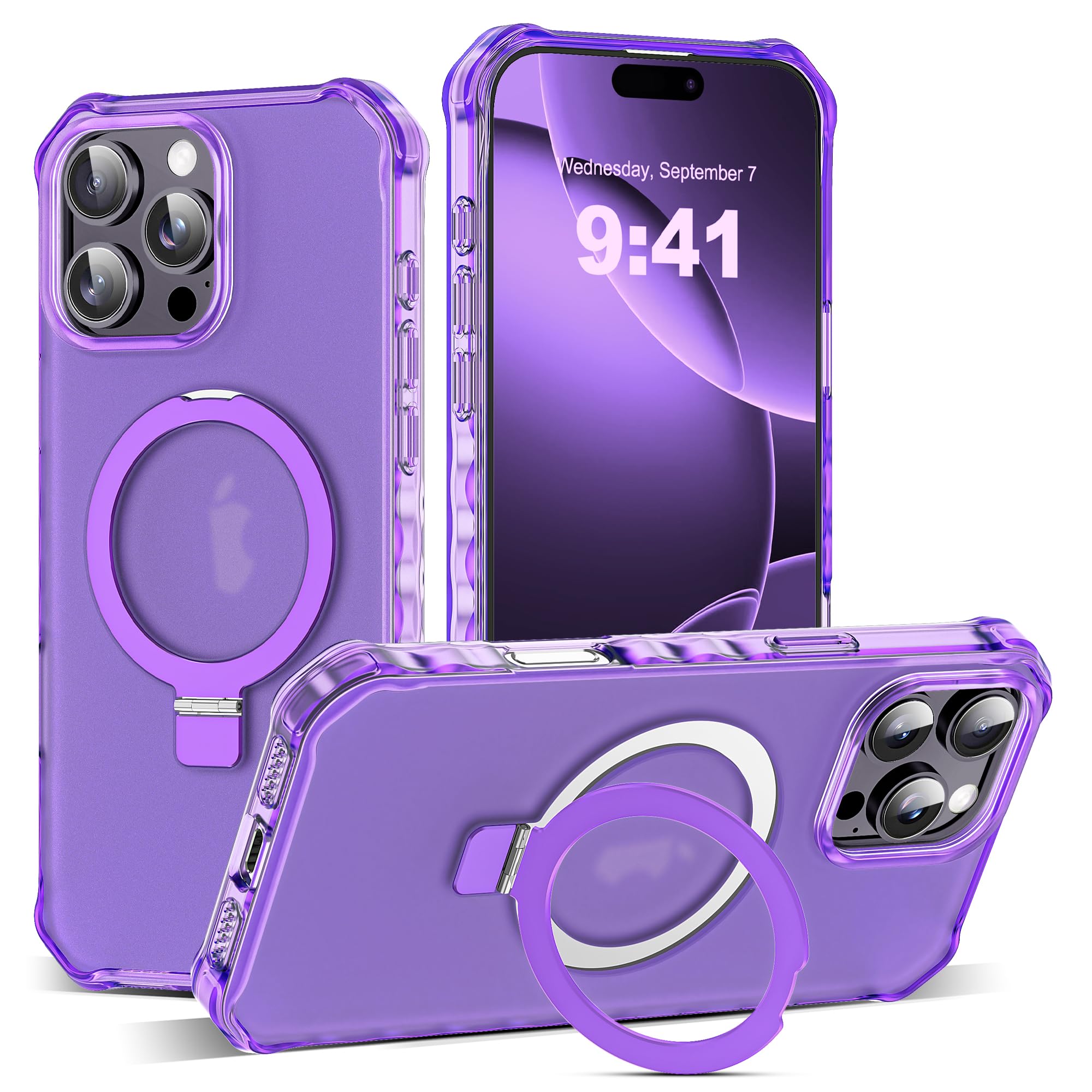 JQRZAOAK for iPhone 16 Pro Case with Magnetic Stand [Compatible with Mag-Safe] [Military Drop Tested] Translucent Matte 16 Pro Cover with Good Grip