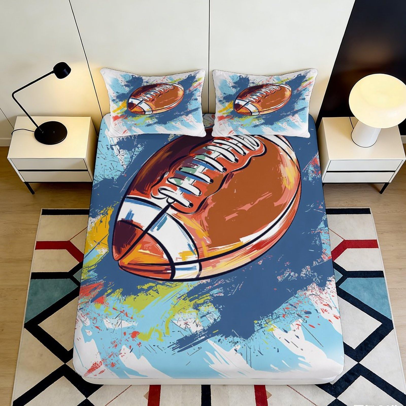Jqzkxnhpbr Style-7 3D Printed American Football Fitted Sheet Microfiber Soft Breathable Graffiti Mattress Cover For Bedroom Dorm Decor 90X200x25cm