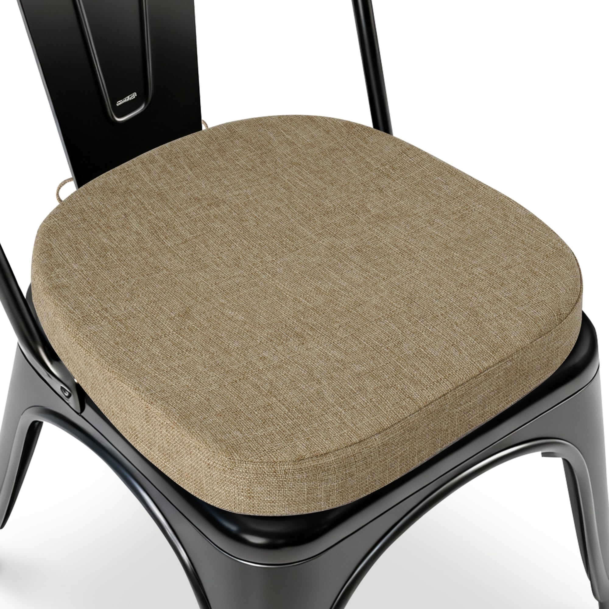 MineCozy 14x14 Inch Metal Chair Cushions Kitchen Seat Cushions with Ties Anti-Slip Seat Pads with Machine Washable Cover for Dining Cafe Bistro Stackable Chair Set of 1, Beige