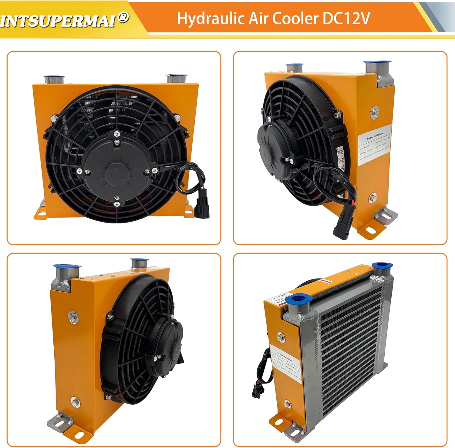 INTSUPERMAI Aluminum Hydraulic Air Cooler – 65L/min Bidirectional Flow Oil Cooler for CNC/Construction Machinery, Compact & ≤2MPa High-Pressure Resistant DC12V 84W