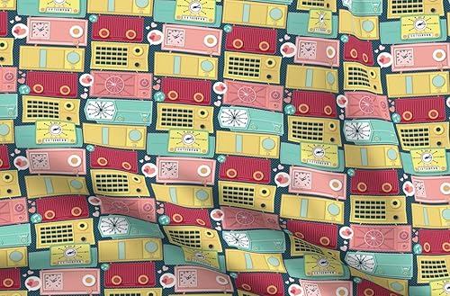 Spoonflower Tela Vintage a pequeña escala de los años cincuenta música colores pastel rojo retro Aqua Fun impreso en pétalos Signature tela de