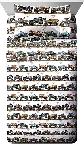 Juego de sábanas tamaño matrimonial de Monster Jam Tracks  Juego de ropa de cama de 4 piezas para niños súper suave y acogedora con Grave Digger y