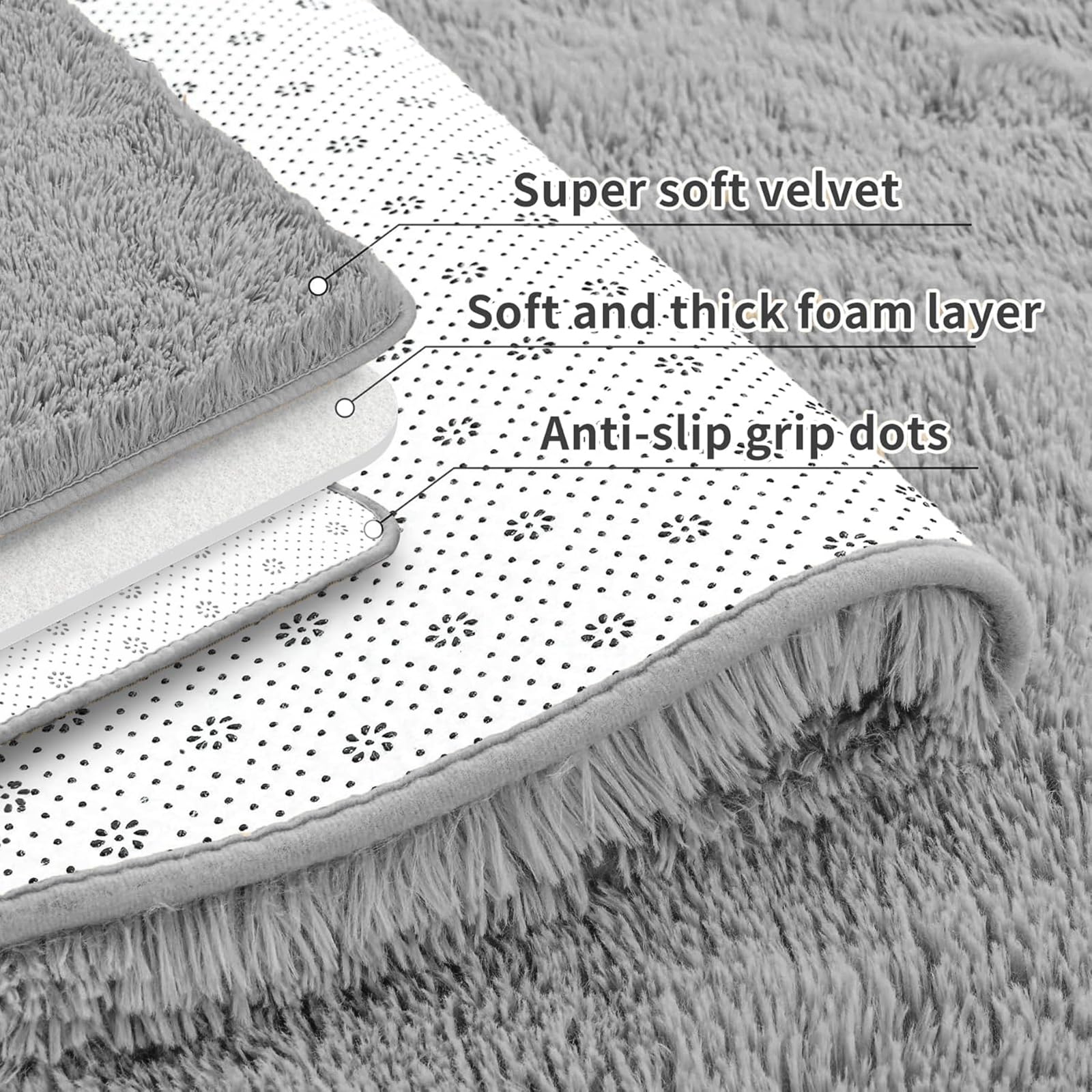 Hochflor Teppich 180 x 400 cm Rechteckig, Langflor, Felloptik, Moderne Deko, Waschbarer Teppich Wohnzimmer Hochflorteppich für Fußbodenheizung Geeignet, Grau