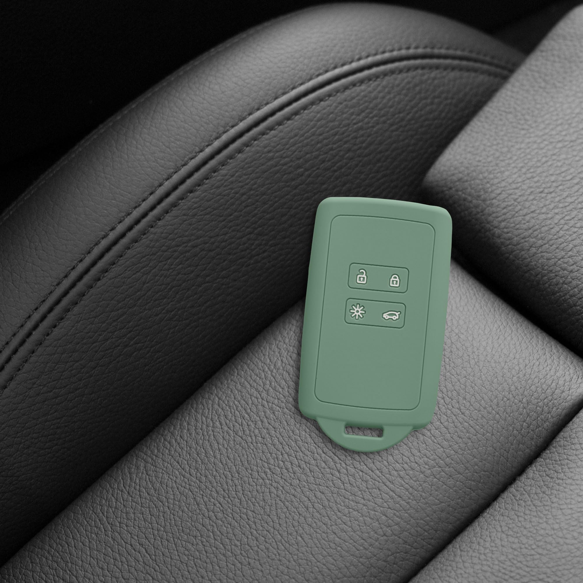 kwmobile Car Key Cover Compatible with Renault 4 Button Car Key Smart Key (only Keyless Go) - Silicone Protective Key Fob Cover with Built-in Eyelet - Pottery Green — view 2