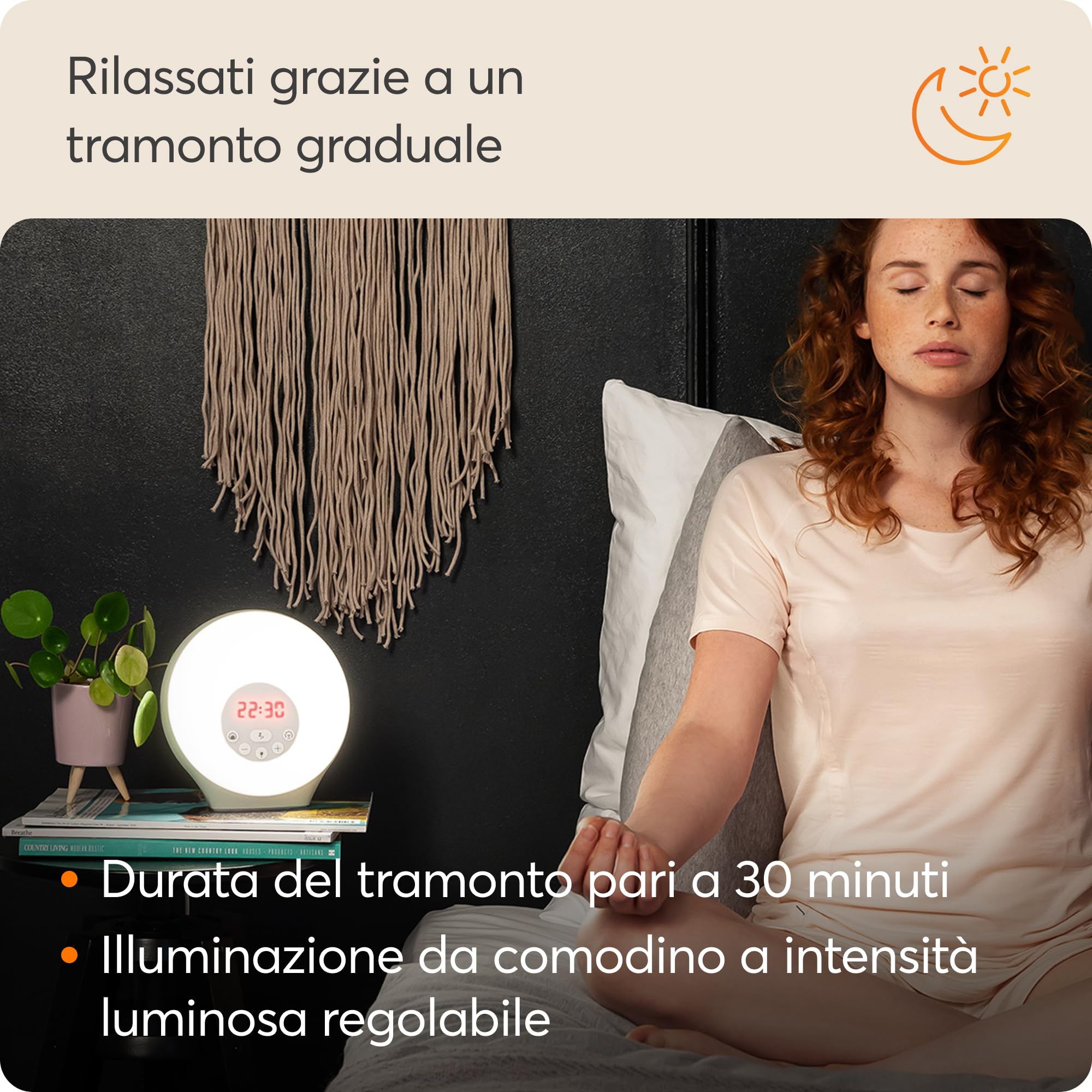 Lumie Sunrise - Sveglia con effetto tramonto e tramonto, sveglia, suoni e luce d'atmosfera
