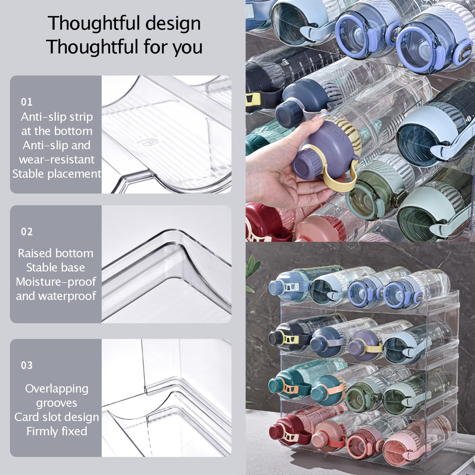 Soporte para Botellas De Vino Apilable para Nevera, Armario, Encimera, Organizador De Botellas De Agua Botellero Vino Nevera, Transparente Botellero Encimera, Botellero Vino 5 Layer
