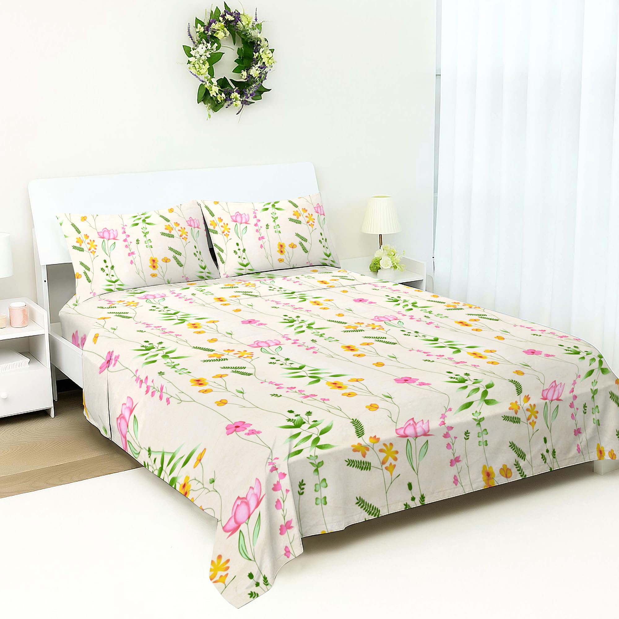 Bloombedding Printed Single Flat Sheet Bed Set | Cozy Single Flat Sheet with Pillowcase | Strong, Lightweight & Easy Care Bedding