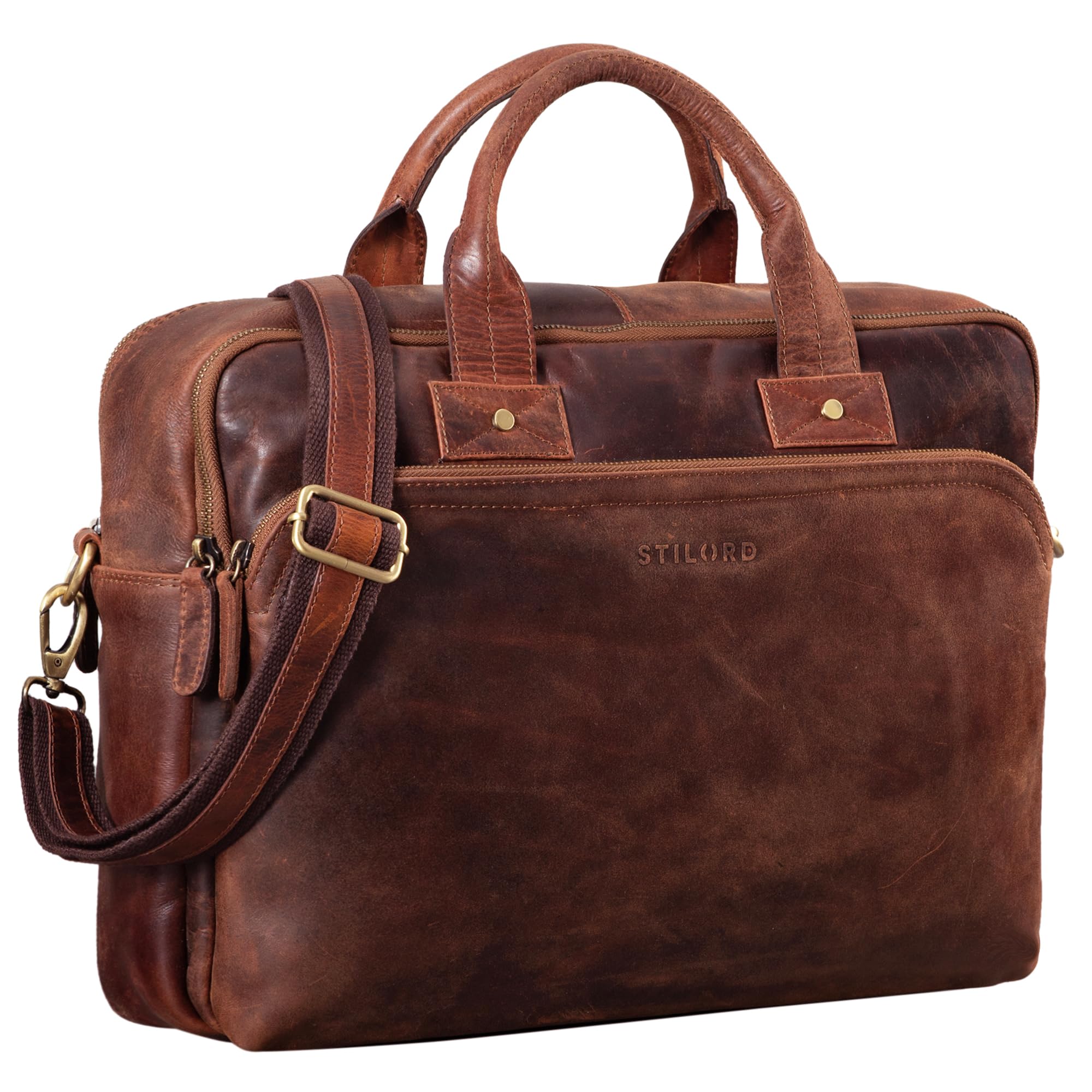 STILORD große Ledertasche braun - XL Aktentasche für Herren - Business-Tasche mit 15.6 Zoll Laptopfach - Vintage Umhängetasche Hector
