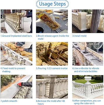 5 Pack 90cm Height ABS Reinforced Concrete Railing Molds, Industrial Grade Cast-in-Place Balcony Fence Molds, Reusable Heavy Duty Casting Moulds for Villa Yard Garden Construction (Lotus)
