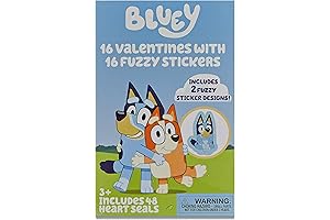 Official Bluey Valentine's Day Valentine Exchange Cards and Fuzzy Sticker Set
