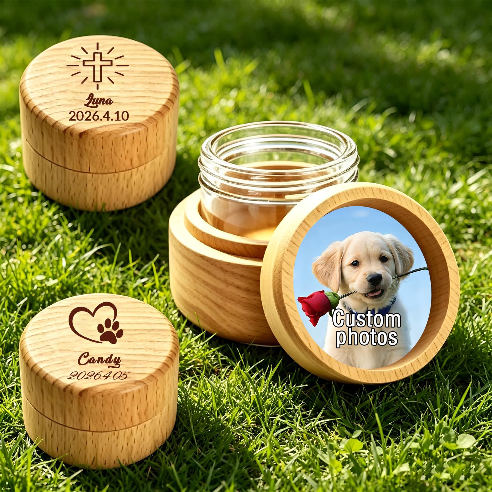 Custom Photo Pet Urns with Text Personalized Wooden Pet Cremation Box for Dog Cat Customizable Picture Wood Pet Memorial Keepsake Urn Box for Ashes Sympathy Gift (Pet Small Urns - 2)