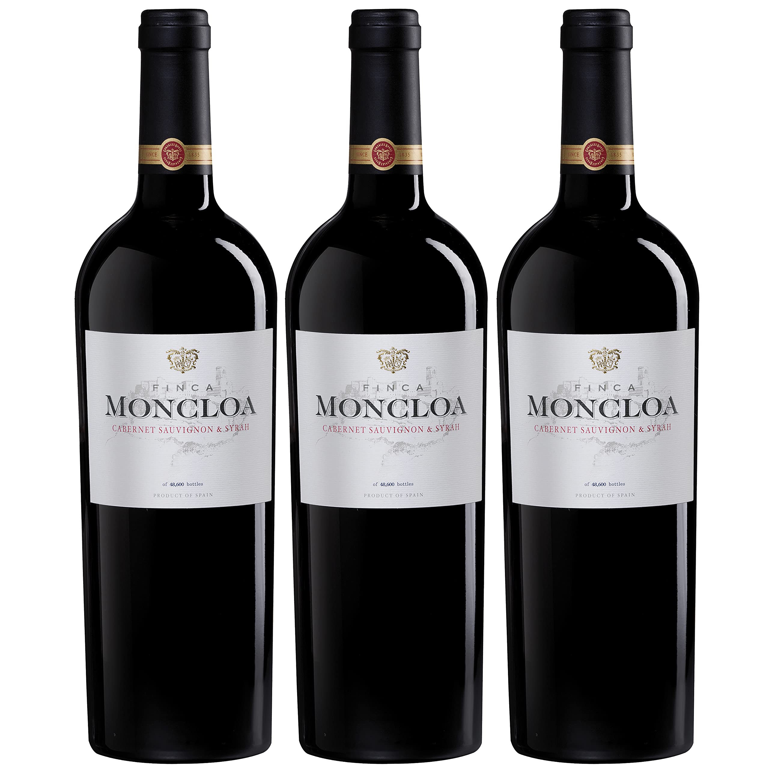 Finca Moncloa Syrah & Cabernet Sauvignon - Vino V.T. Cádiz - 3 Botellas de 750 ml - Total : 2250 ml