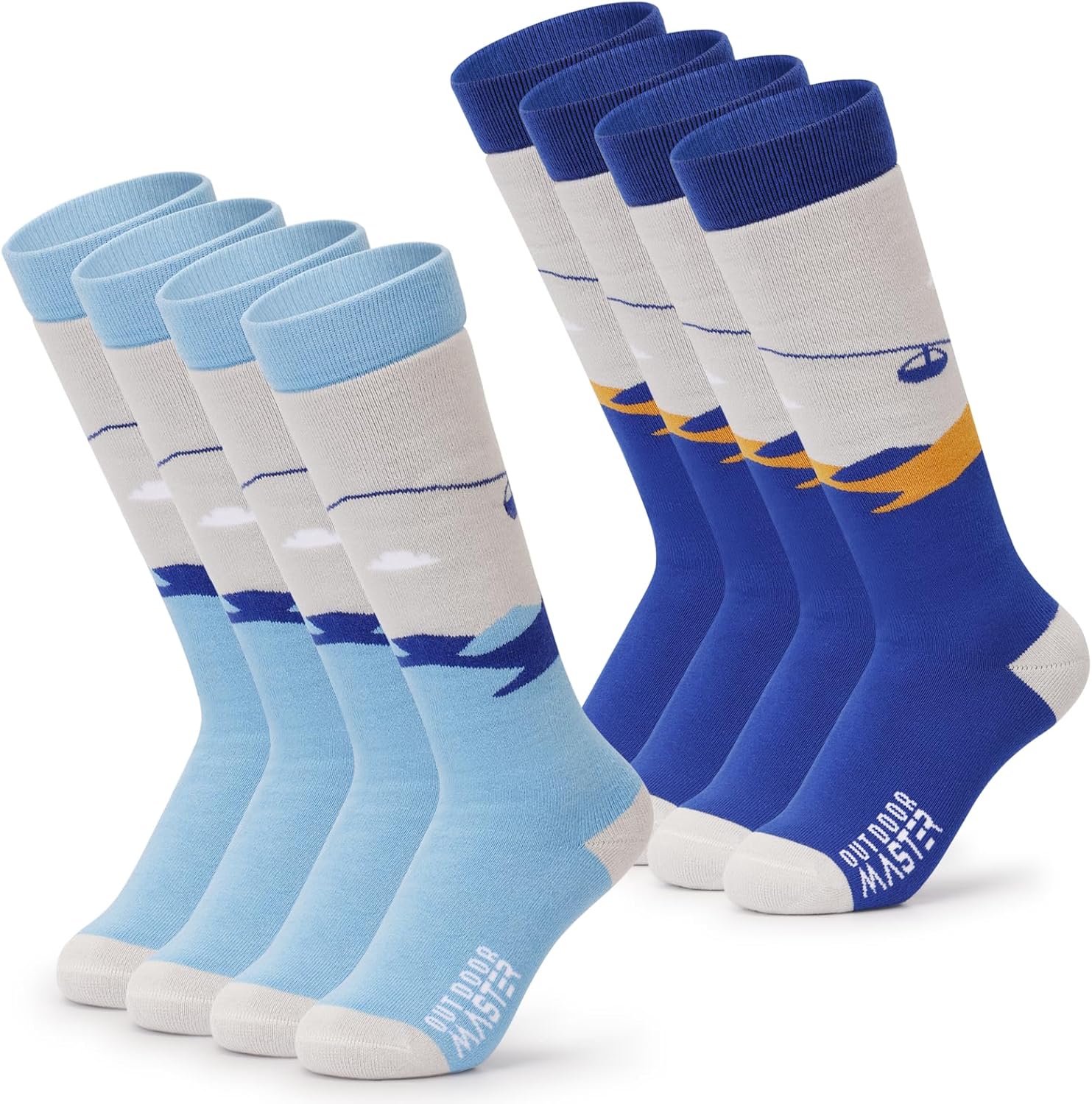 OutdoorMaster Ski Socks, Snowboarding Socks for Boys & Girls, Thermal Winter Warm & Breathable, Over The Calf Non-Slip Cuff