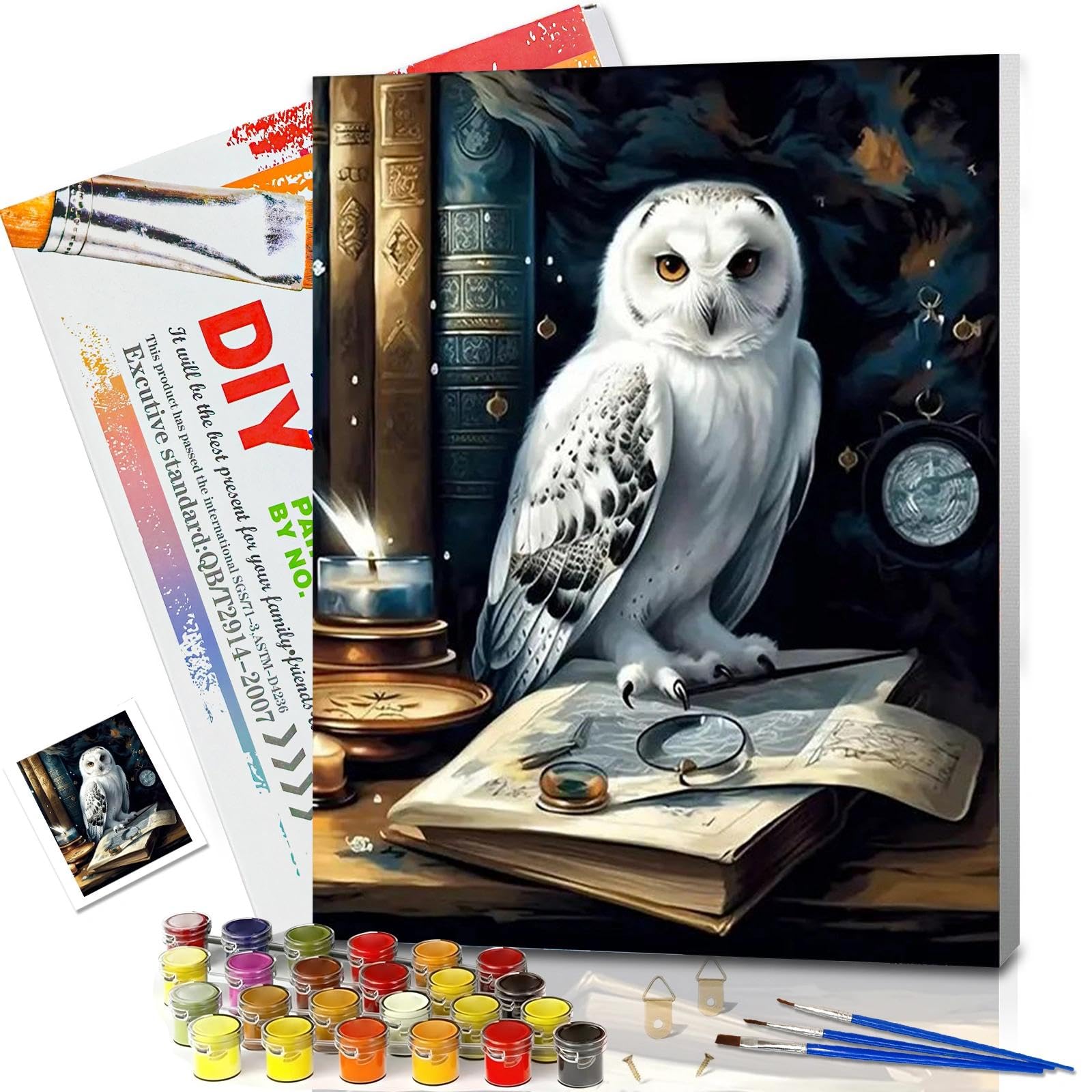 Jatok Violet Paint By Numbers For Adults With Frame, Owl Painting Kits For Beginners On Colored Canvas, Easy Diy Acrylic Pigment Drawing Paintwork For Home Wall Decor, 30X40cm/12X16in