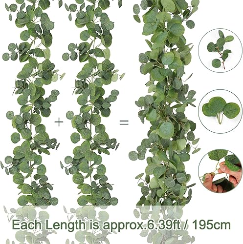 Miniatura 2 de MEIVINES Guirnalda de eucalipto artificial, guirnalda verde de 6.39 pies, guirnalda colgante artificial, vid de eucalipto sintético, guirnalda de