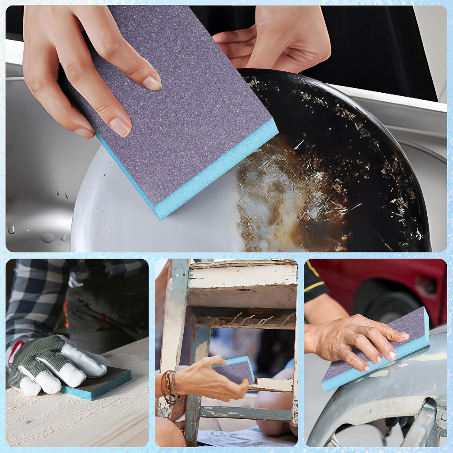 12 Pack Sanding Sponge, Washable and Reusable Sanding Blocks 60/80/120/220/320/400 Grit Wet Dry Sand Paper Assortment Pack for Wood Drywall Metal Furniture