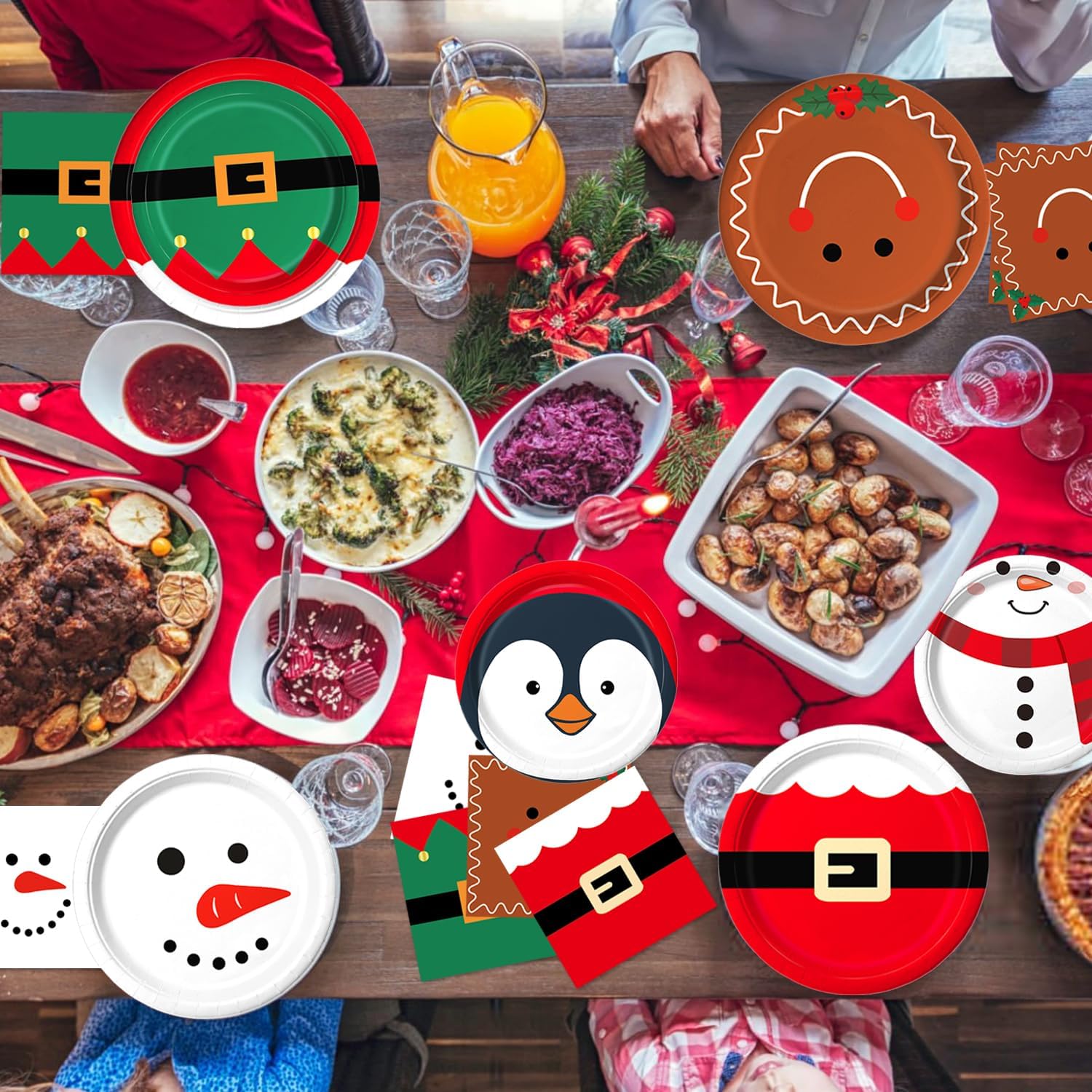 100 PCS Christmas Paper Plates and Napkins Sets, Christmas Party Supplies - Dinner Plates, Dessert Plates, Napkins for Xmas Birthday Party Decorations, Serves 30