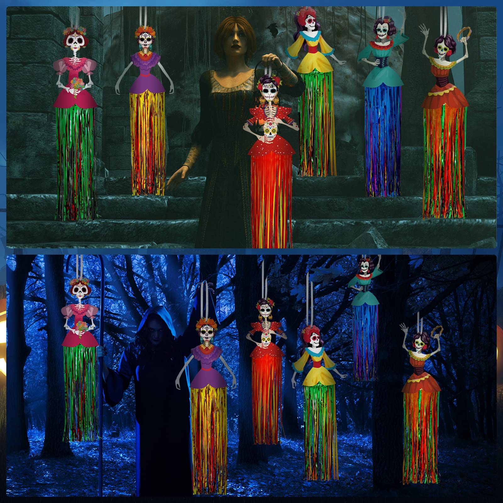 Lot De 6 Têtes De Mort En Plastique 10 Cm - Effet Vieilli, Anneau Pour Suspension - Décoration Halloween Réutilisable - 10
