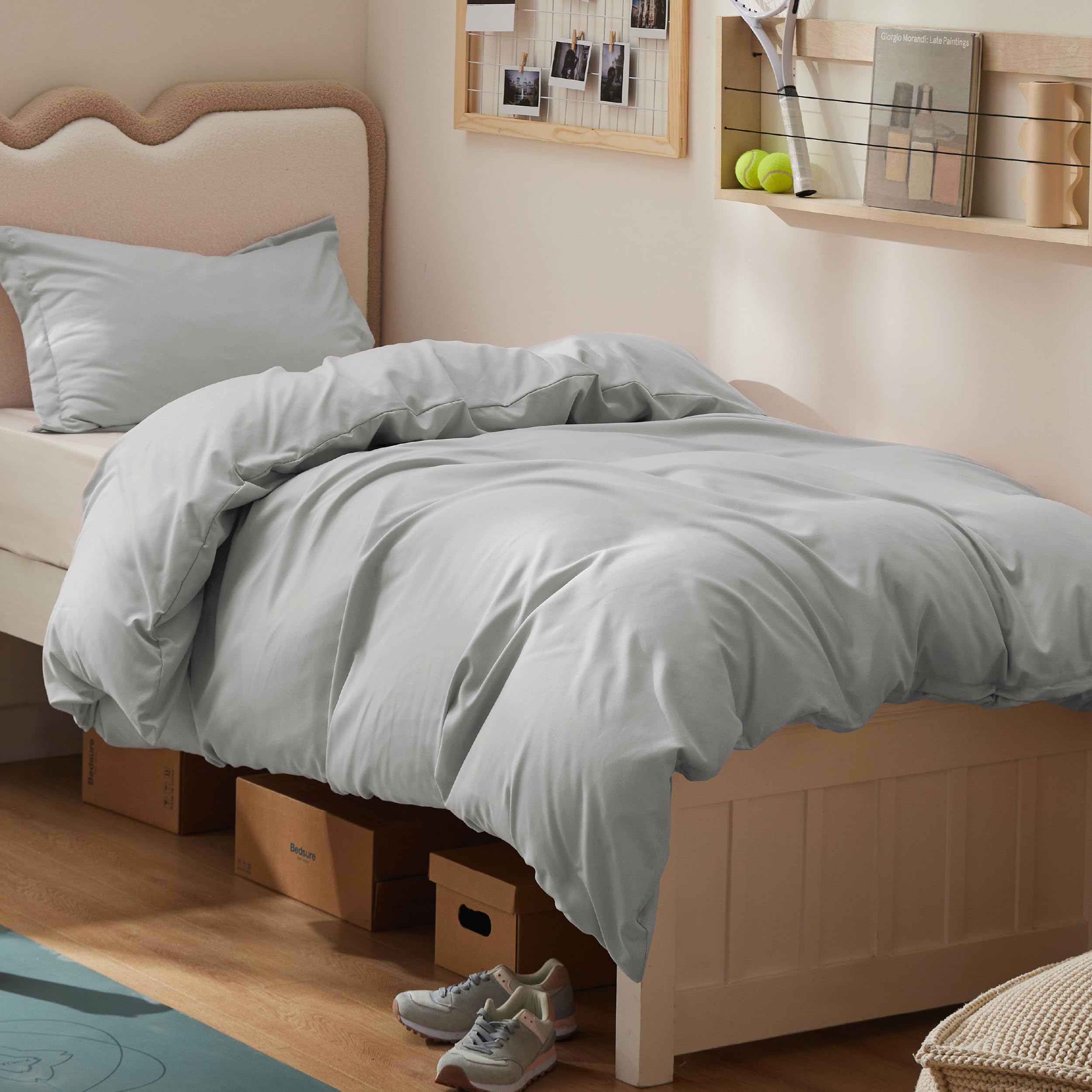 Bedsure Twin/Twin XL Duvet Cover, Double Brushed Bedding Set, Silver Grey