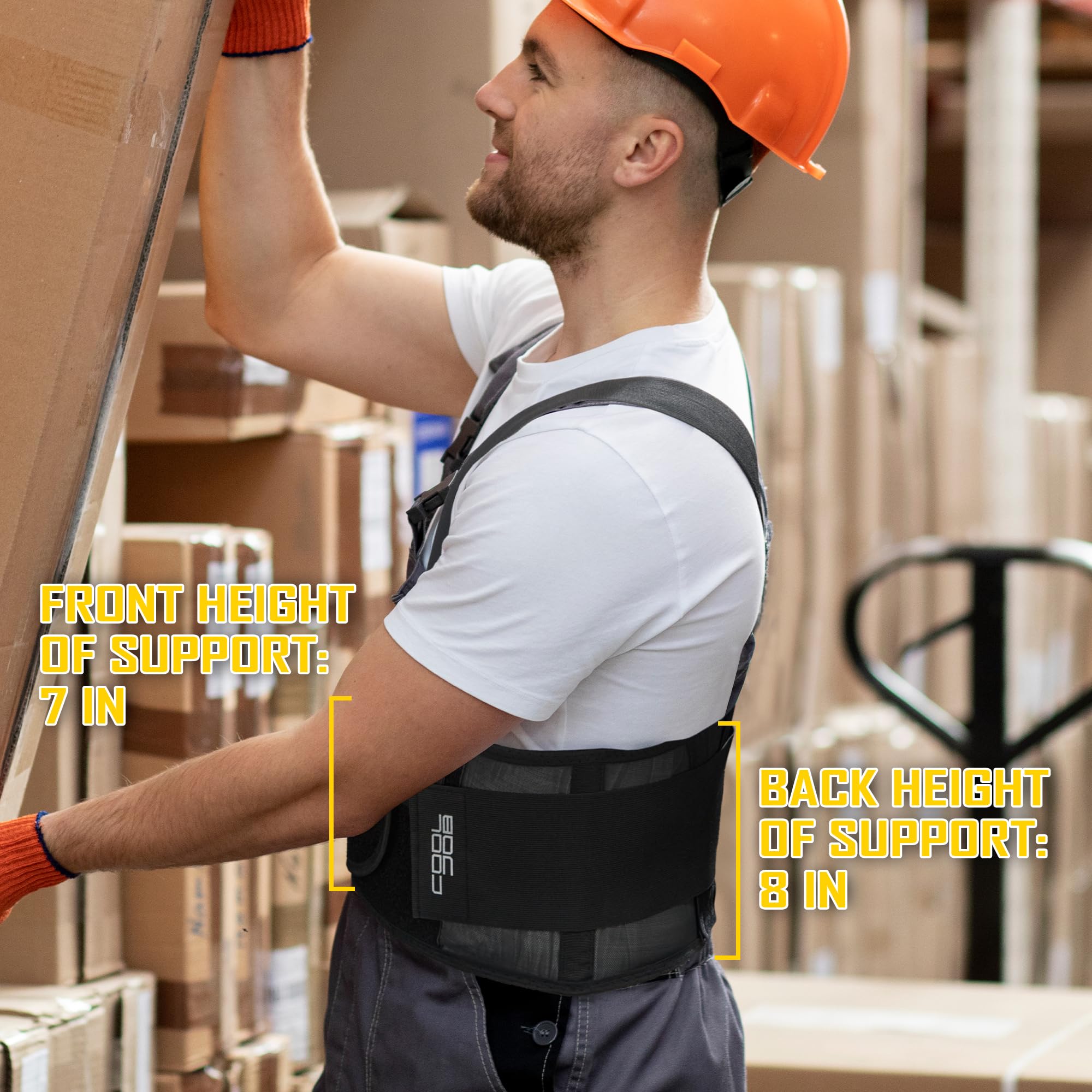 COOLJOB Ceinture de soutien lombaire pour hommes et femmes avec support dorsal souple rembourré en 3D et bretelles réglables pour le travail quotidien et le levage de charges lourdes (XL)