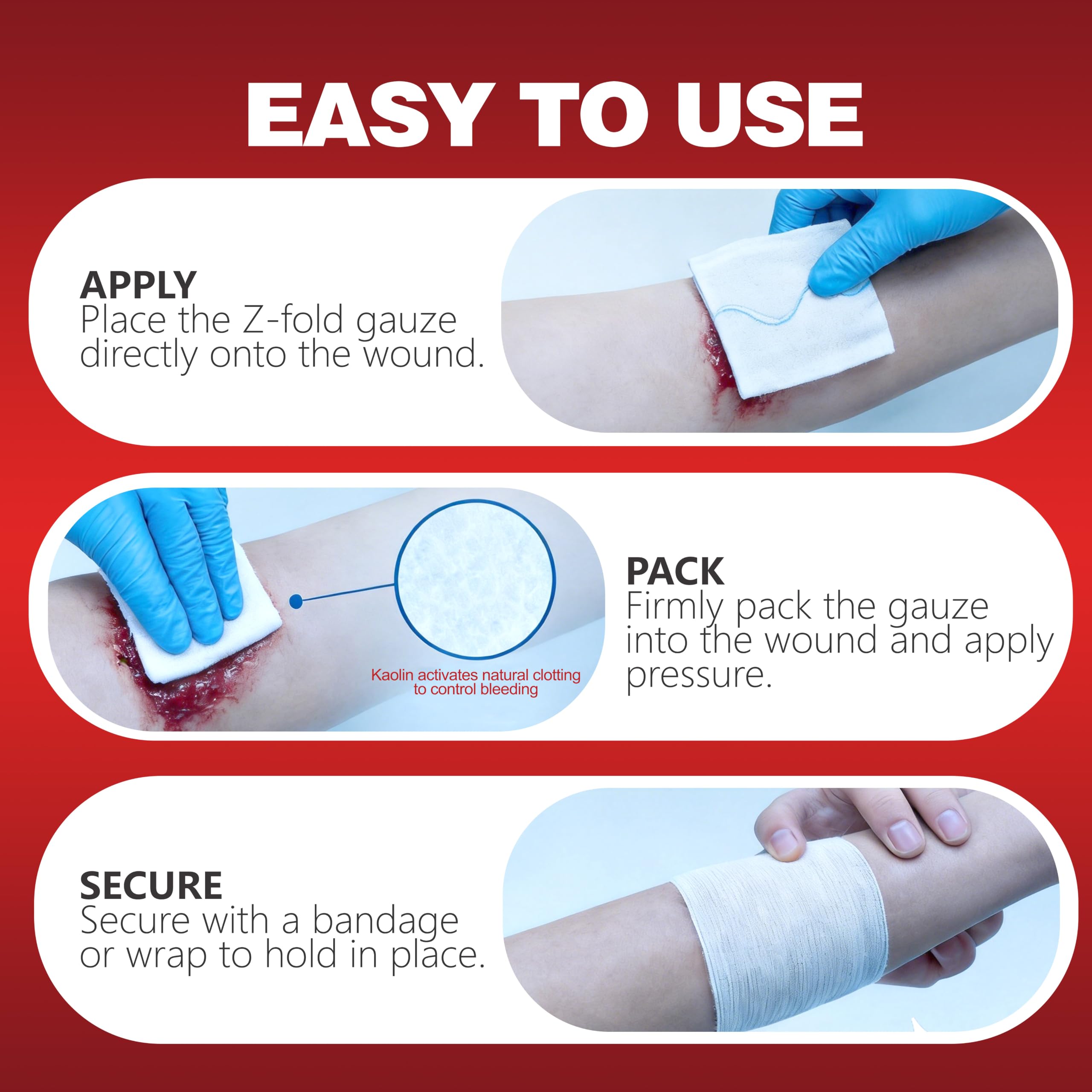 Kaolin Hemostatic Gauze for Emergency First Aid, 2 Pack — Amazon image 6