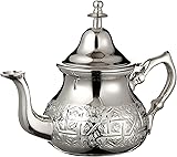 Marokkanische Silber Teekanne Perfekt für Minztee Inklusive Griffabdeckung und Integriertem Filter Authentic mit einem Klassischen Gravierten Design Handgemacht Mittlere Groß Größe 800 ML ca. 7 Teegläser