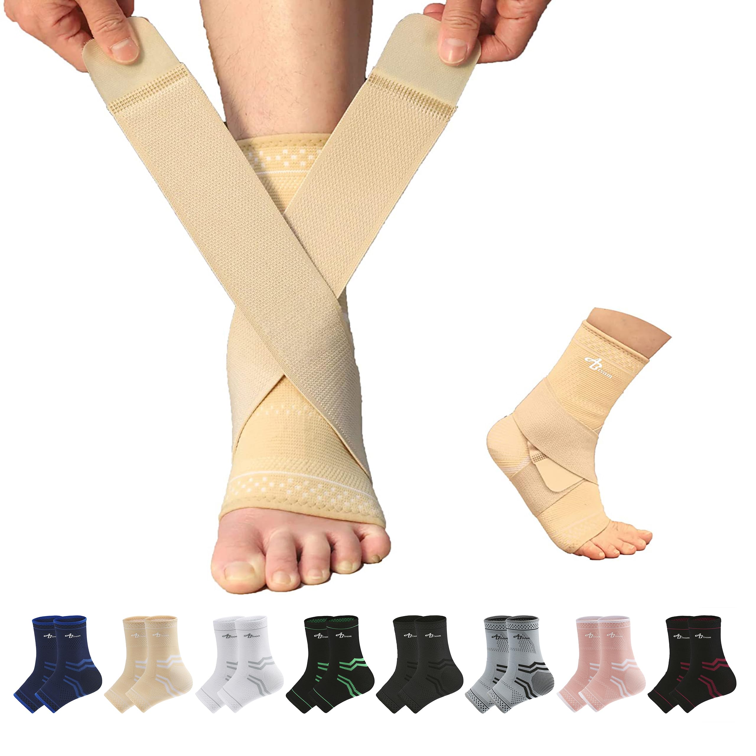 Photo 1 of (small) ABIRAM Adjustable Ankle Brace for Women & Men - Compression Sleeve with Wrap for Sprains, Plantar Fasciitis, Achilles Tendonitis - Running, Volleyball, Basketball Support - Breathable, Size S