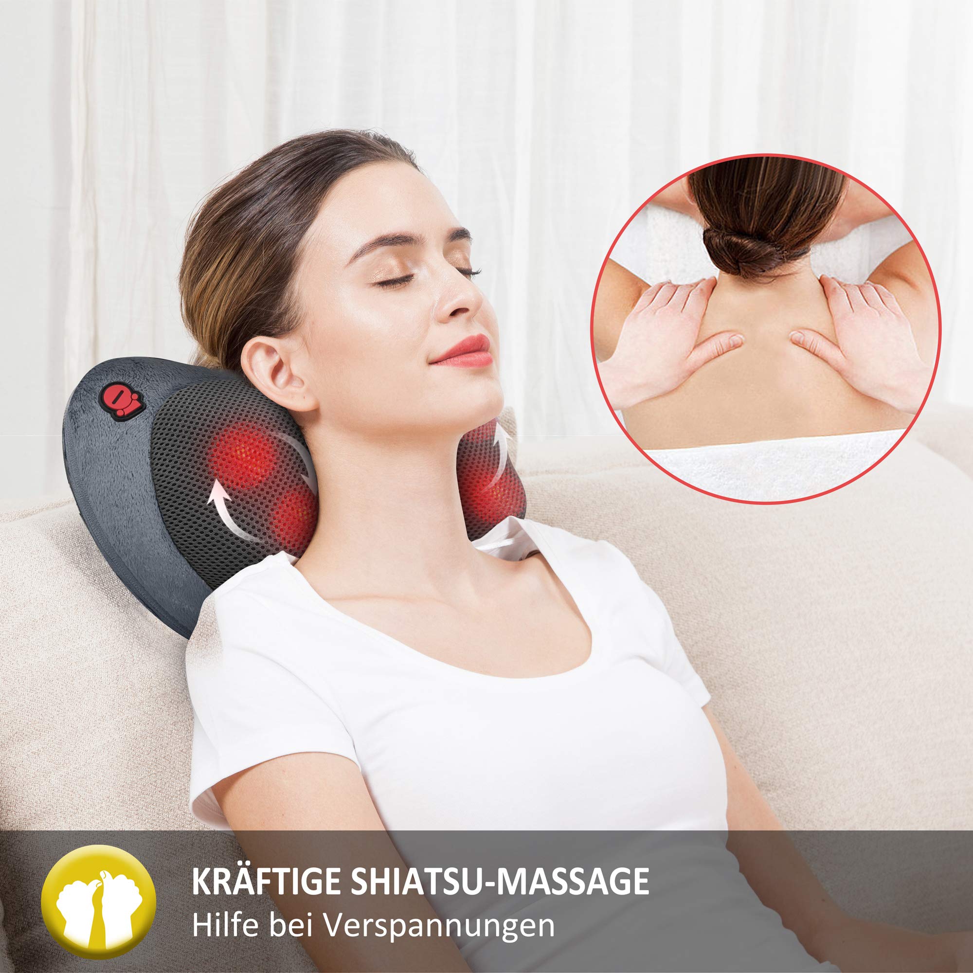 Comfier Cuscino Massaggiante con Calore - Massaggiatore Collo e Spalle 3D Shiatsu, Massaggiatore Cervicale Portabile per Collo, Spalle, Schiena, Vita, Sollievo Dolore Muscolare