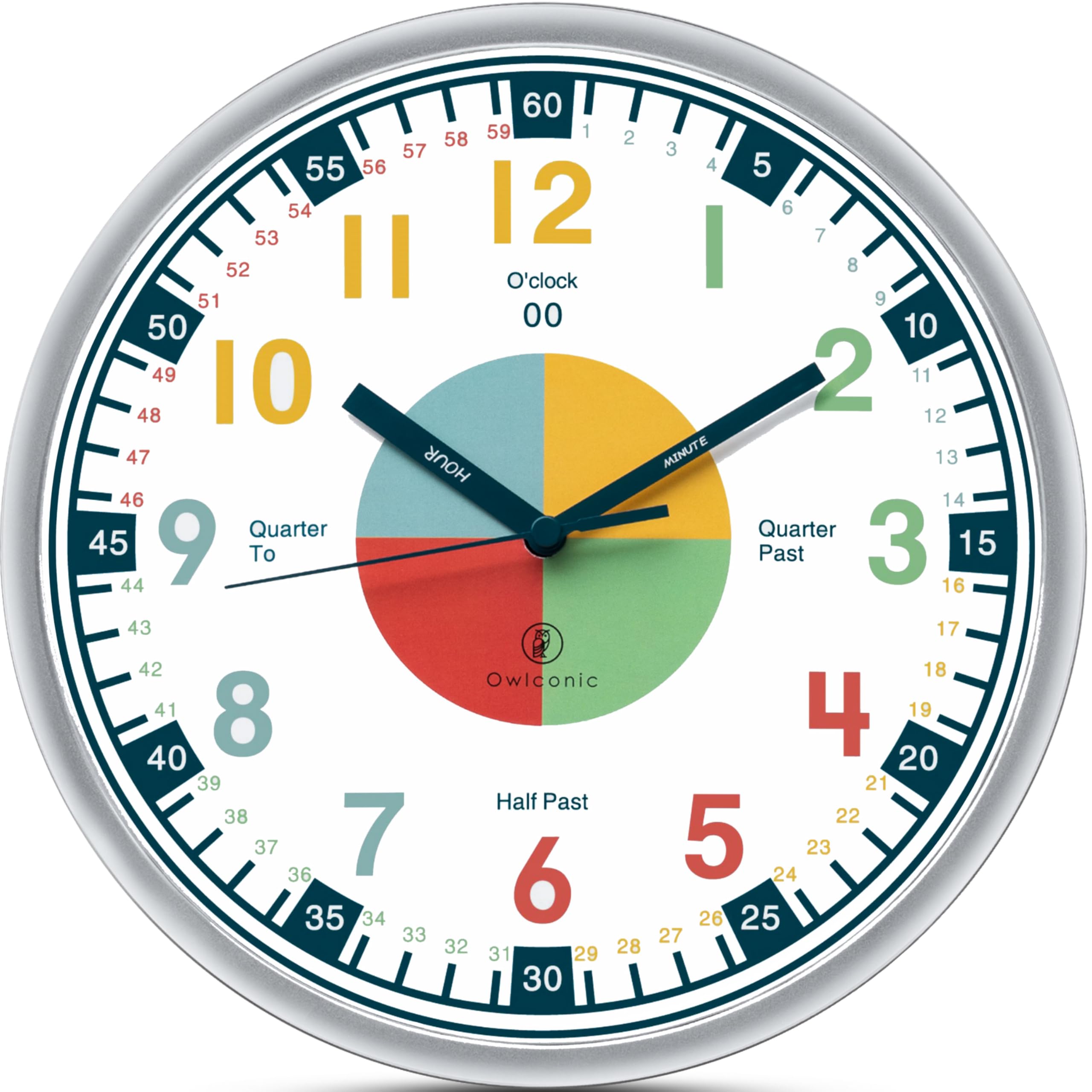 Clock for Kids – Educational Analog Learning Wall Clock, Non Ticking Teaching Clock for Classroom & Homeschool, Silent Kids Bedroom Décor