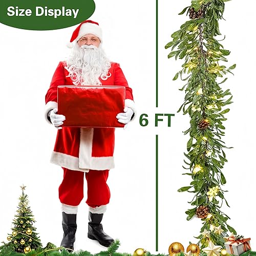 Miniatura 4 de Guirnalda de Navidad iluminada de 6 pies con temporizador, guirnalda de cedro sintético realista con piña de bayas, enredaderas navideñas para
