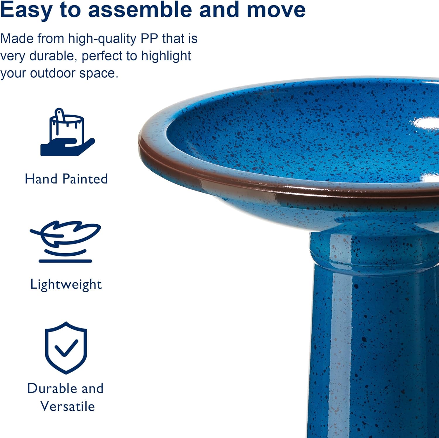 Glitzhome 21.5" H Cobalt Blue Faux Ceramic Tall Pedestal Birdbath for Outdoor Patio Garden Backyard Decking