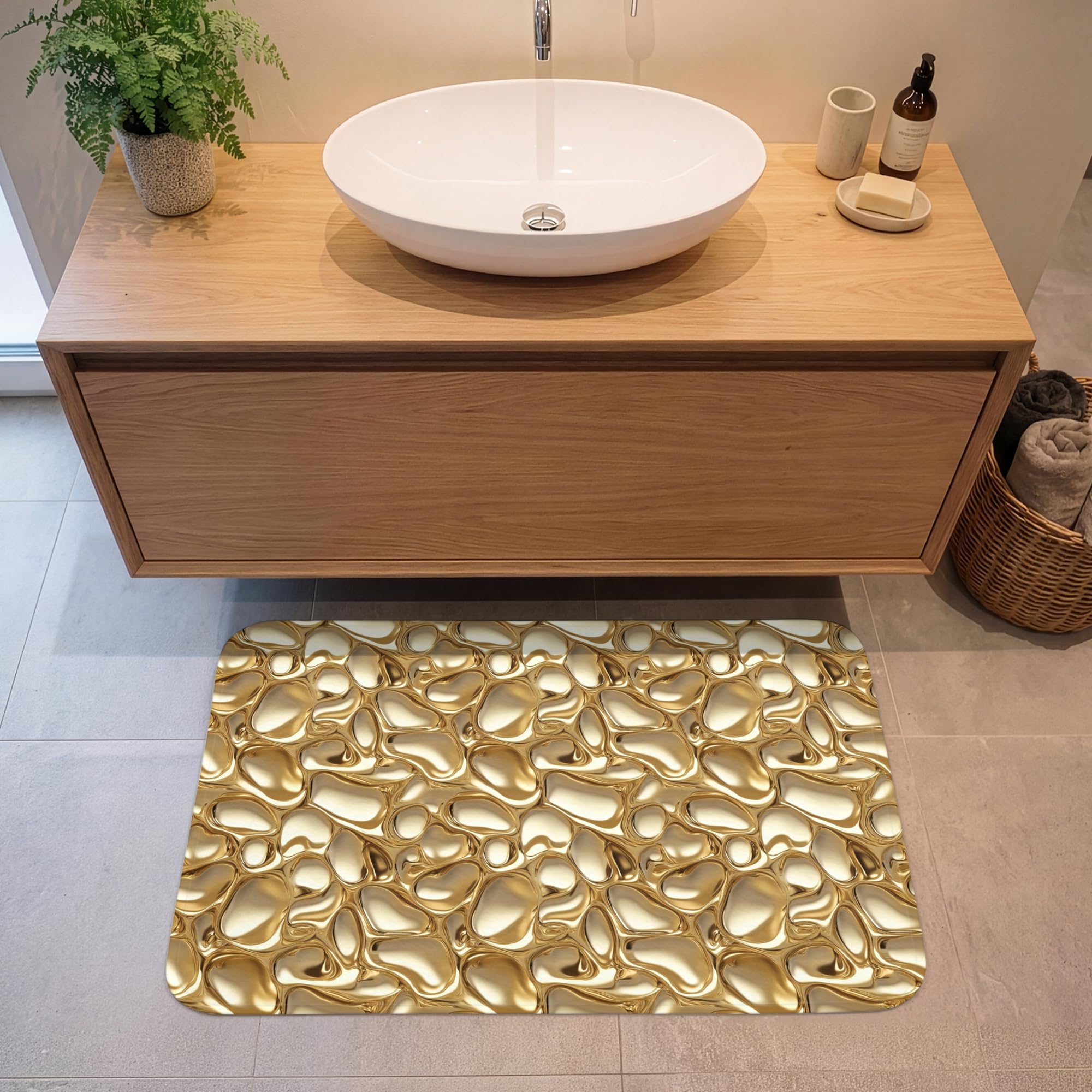 Tappeti Bagno Tappetino Doccia Assorbente Bath Mat Decorazioni | 90x60 cm - Rettangolare - Memory Foam Tappeto Lavabile Moderni Astratto - Moderno - Oro