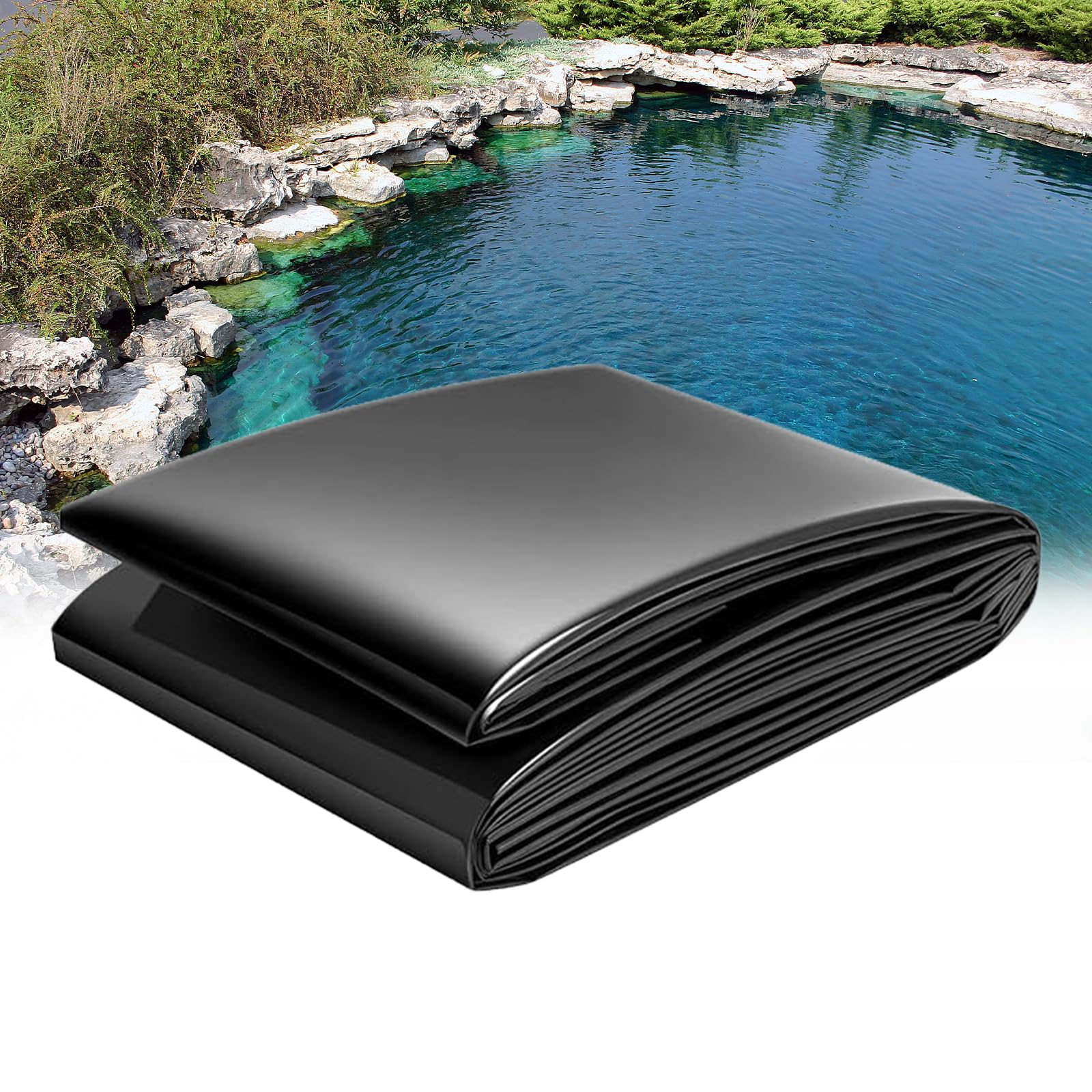 Revestimiento de Estanque Negro PVC - Forro Impermeable 0.12mm, Tamaños 3x7m/5x6m/7x8m/8x10m - para Peces, Fuentes y Lagos Artificiales