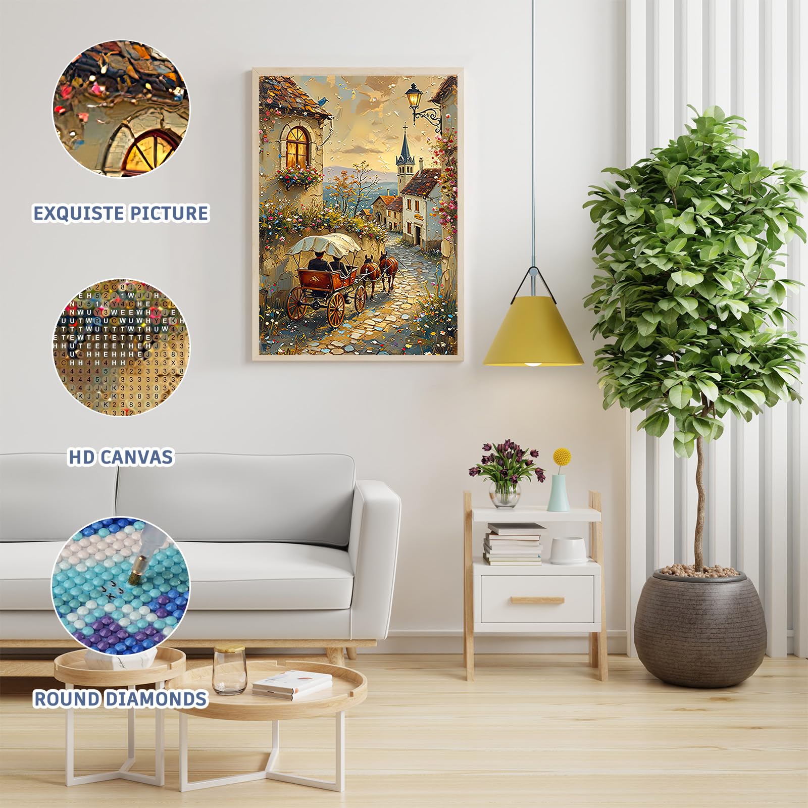 Auremi Kits de pintura de diamante callejero para adultos, pintura por números para adultos principiantes, pintura de puntos de diamante, pintura de paisaje para decoración del hogar, 30,5 x 40,6 cm