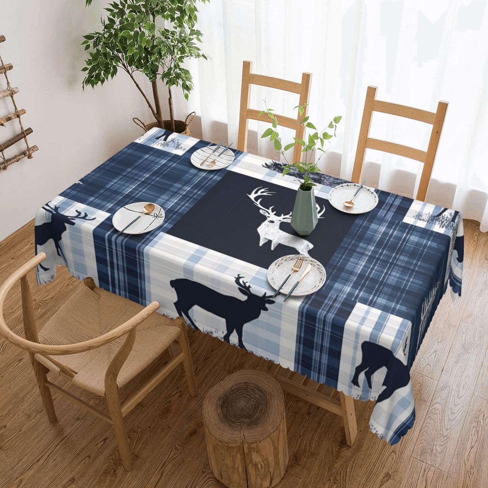Couverture de table anti tache imprimé cerf rustique chic
