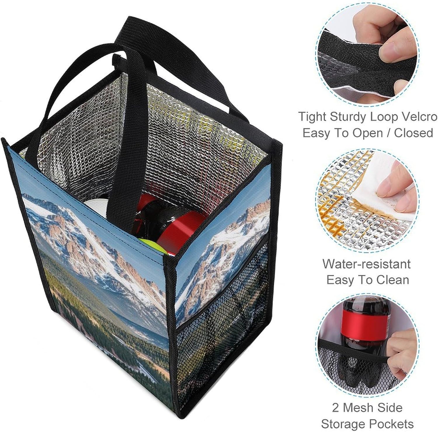 Pikes Peak Colorado Insulated Lunch Bag with Pocket Reusable Leakproof Cooler Bags Portable Insulated Lunch Tote Picnic Cooler Cute Snack Bag for Women Men Work Travel Camping