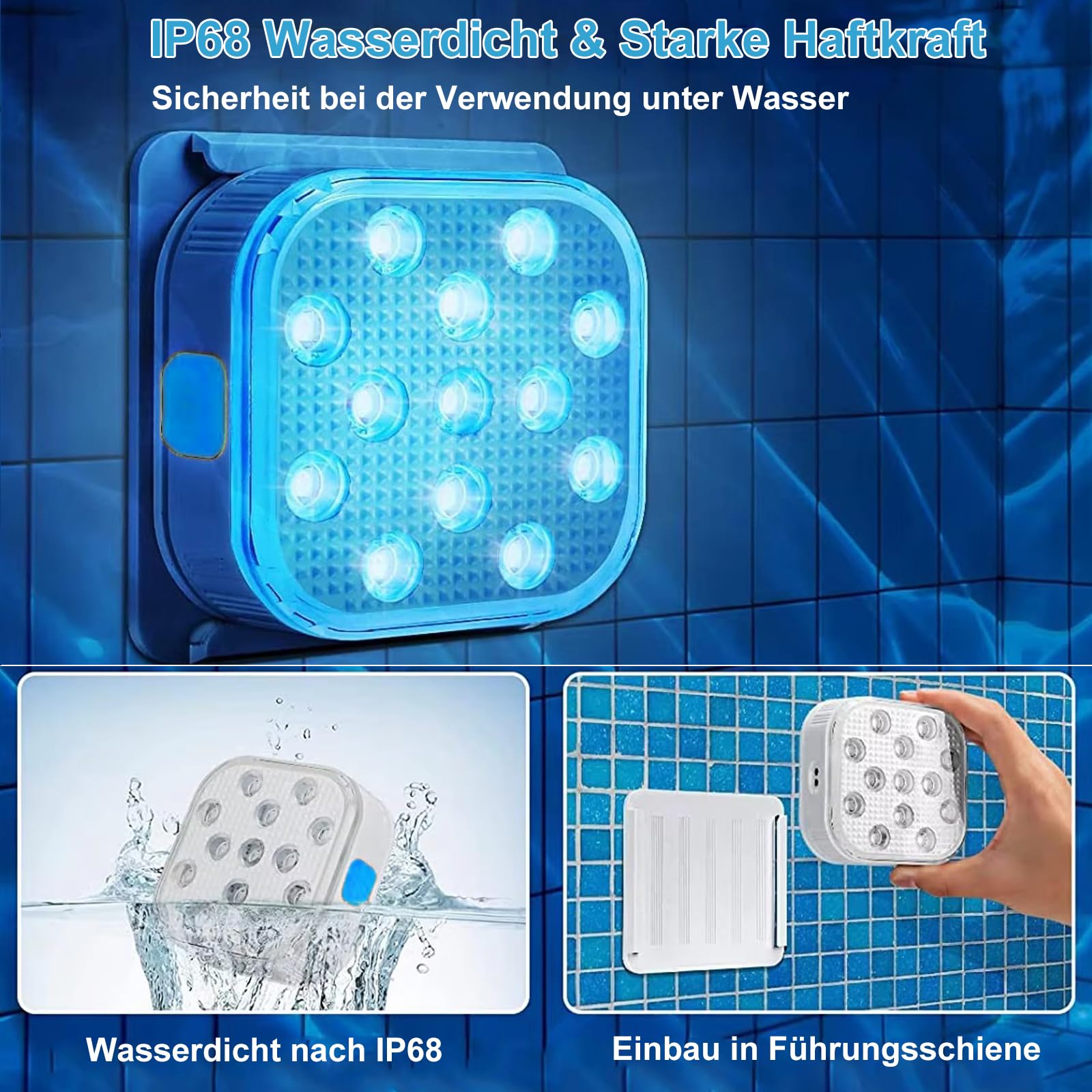 Poolbeleuchtung Unterwasser LED Licht mit Fernbedienung, RGB Farbwechsel Wiederaufladbare Pool Beleuchtung, IP68 Wasserdichte Pool Lampe für Schwimmbad Whirlpoolb Teich Party Garten, 2 Stück