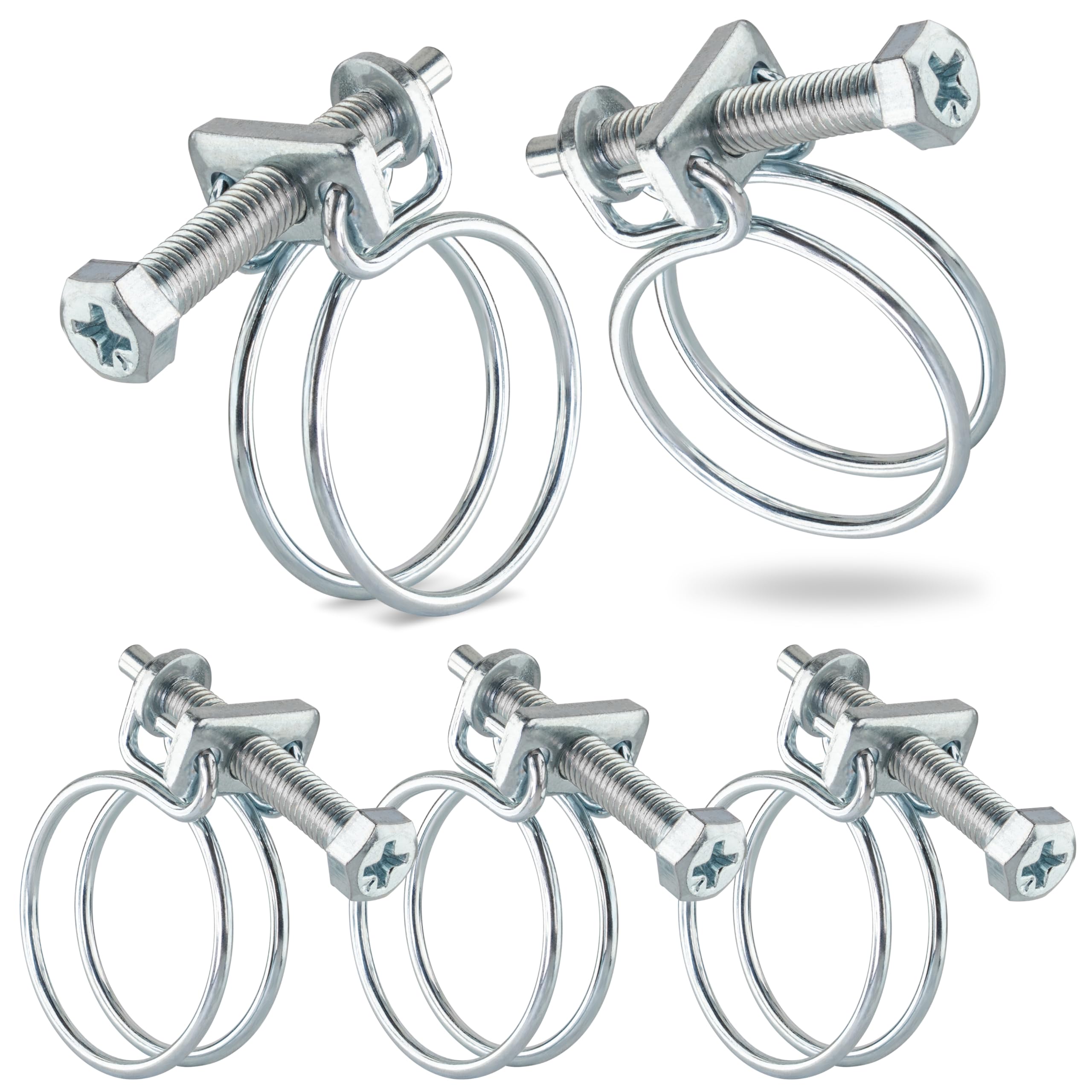 Poppstar 5 Pieces Double Wire Hose Clamp W1 Galvanised Steel Hose Clips, Clamping Width 22-26mm, Wire Diameter 1,8mm