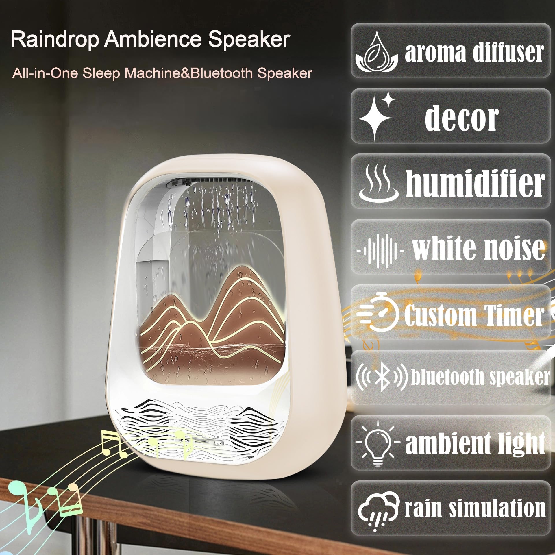 Máquina de ruido blanco de gotas de lluvia con humidificador y