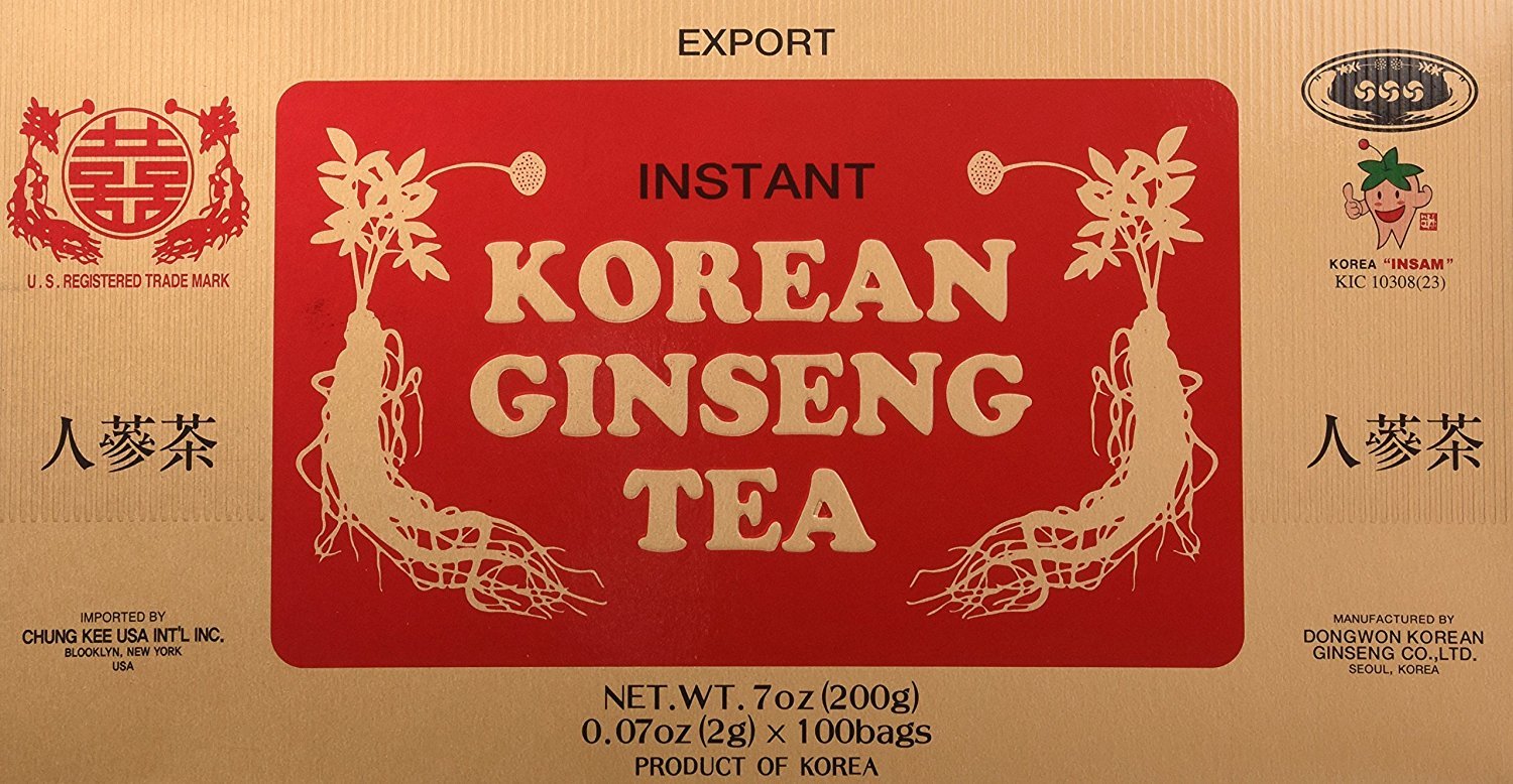 Shuang Xi Brand Instant Korean Ginseng Tea 0.07 Oz. X 100 Bags By Dongwon (Value Pack) 3 Boxes