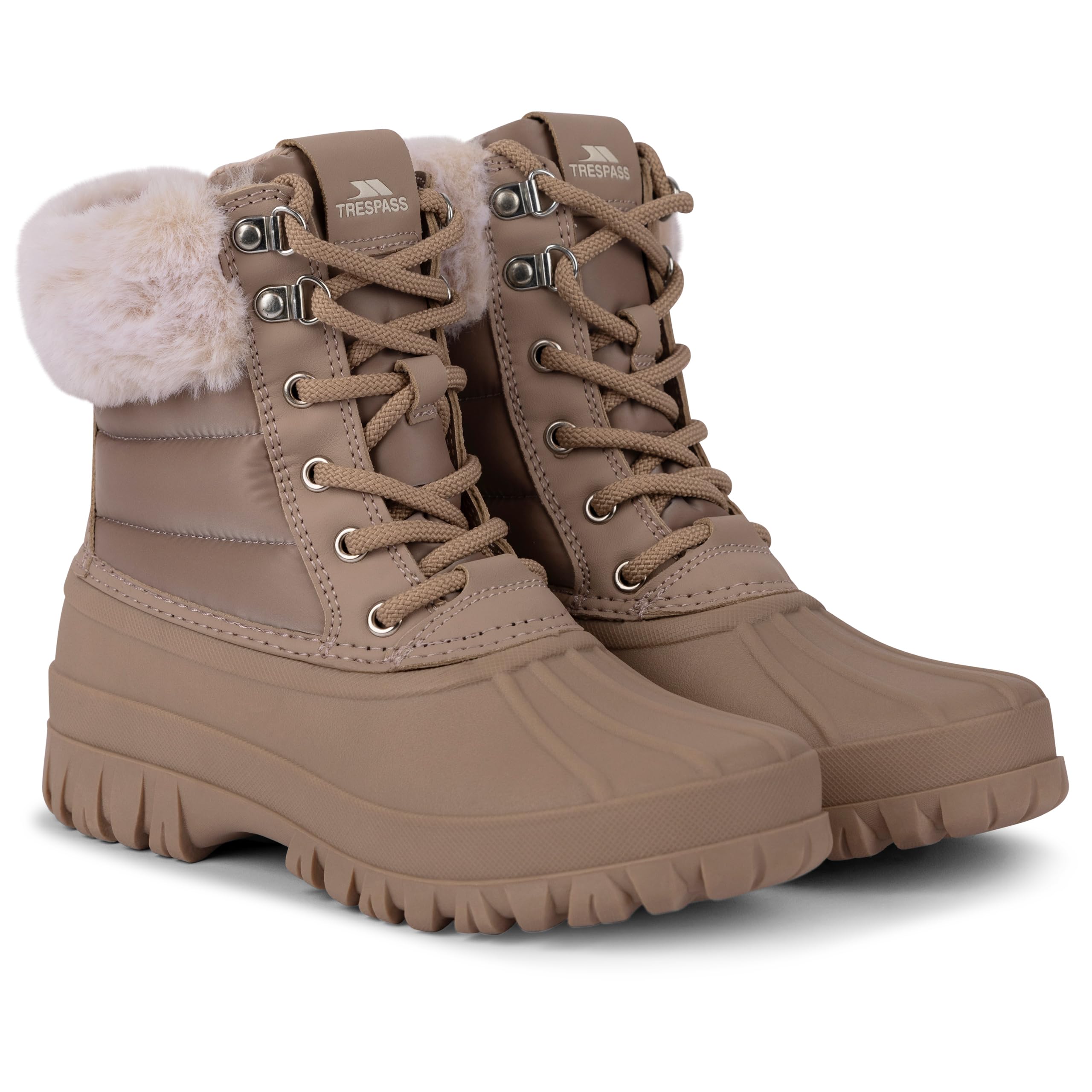 Trespass Briony Bottes de neige pour femme – Semelle extérieure imperméable, fermeture à lacets, doublure en fausse fourrure en peluche, semelle de traction, dessus textile/polyuréthane, doublure