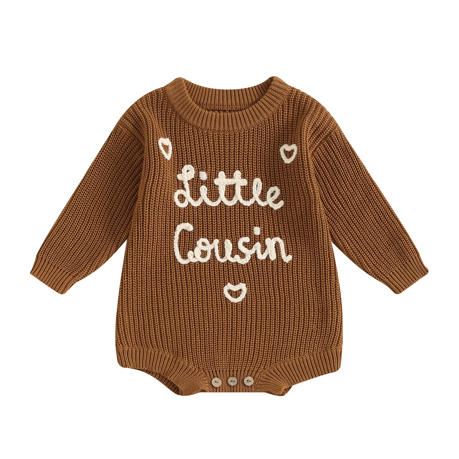 Big Cousin Little Cousin Matching Outfits Toddler Baby Boy Girl Chunky Knit Sweater Romper Sweatshirt Fall Clothes (Little Cousin, 9-12 Months)